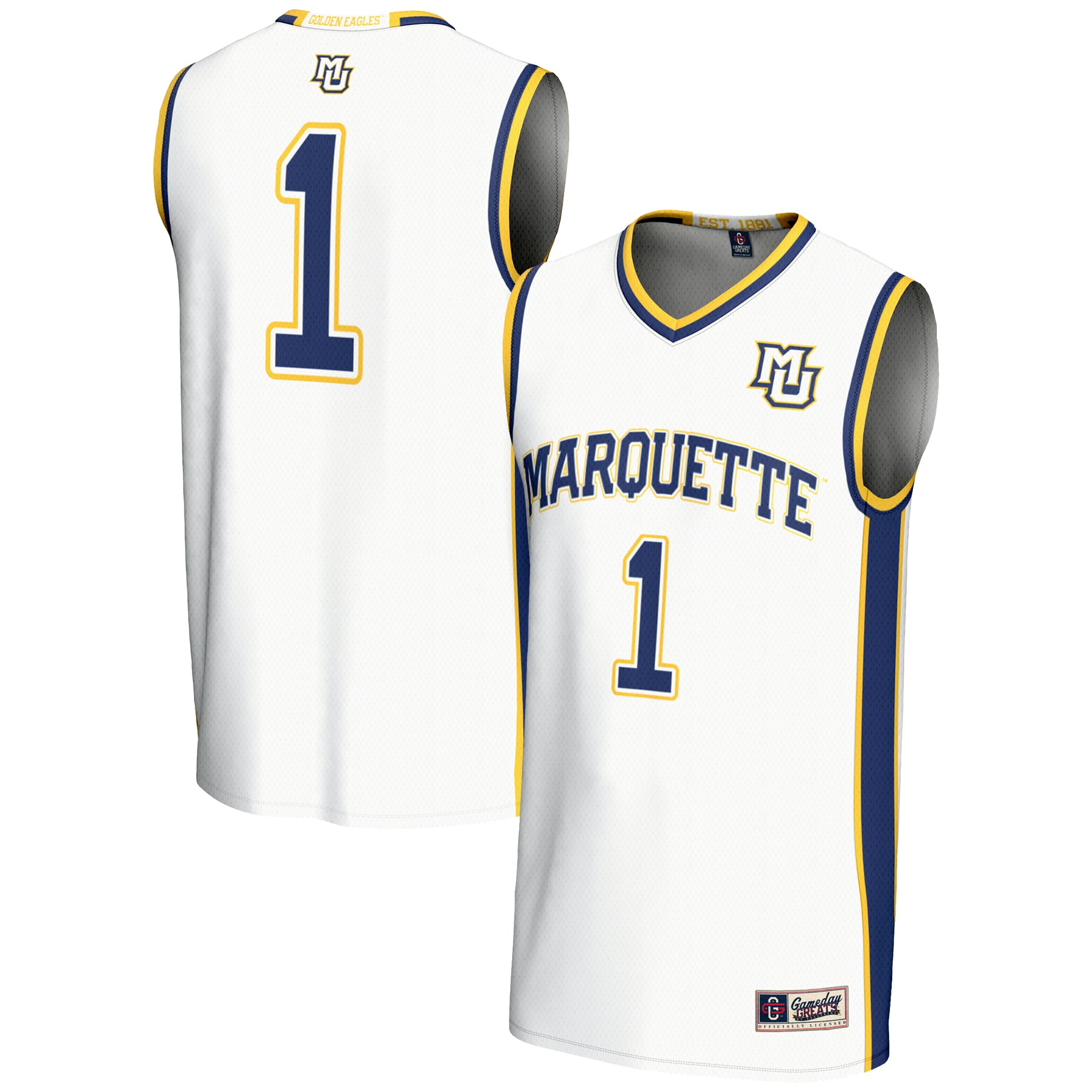 #1 Marquette Golden Eagles Lightweight Basketball Jersey White - front and back view