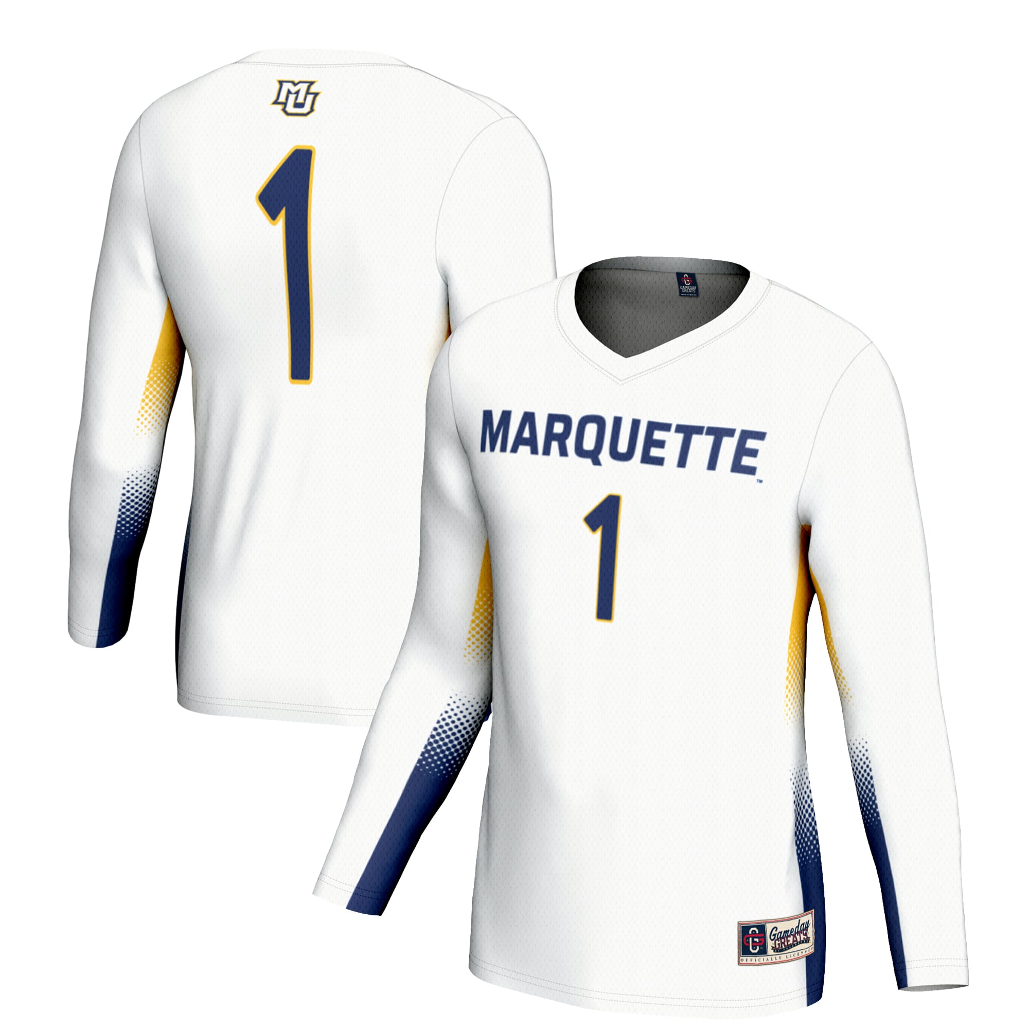 #1 Marquette Golden Eagles Unisex Lightweight Volleyball Jersey White - front and back view