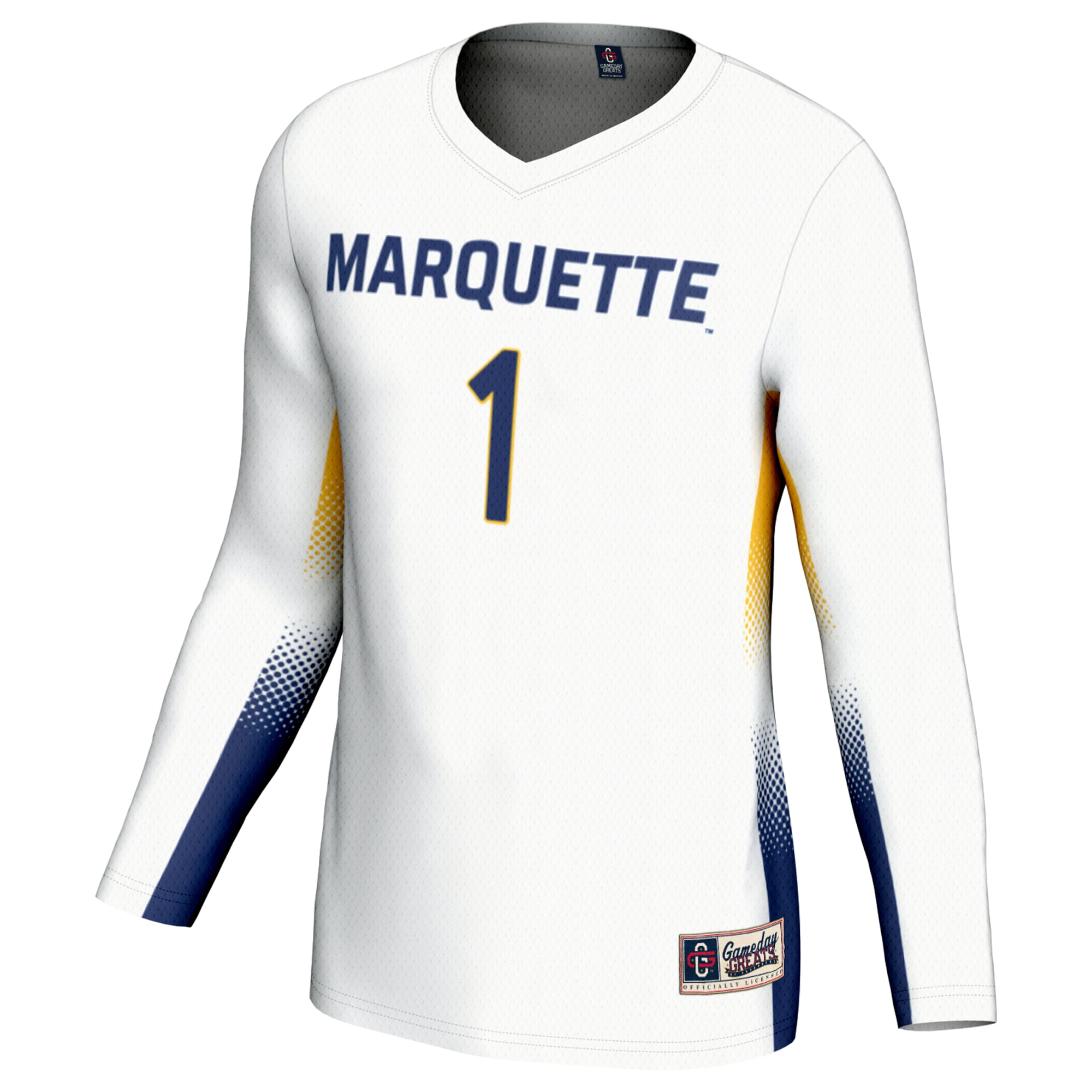 #1 Marquette Golden Eagles Unisex Lightweight Volleyball Jersey White - front view
