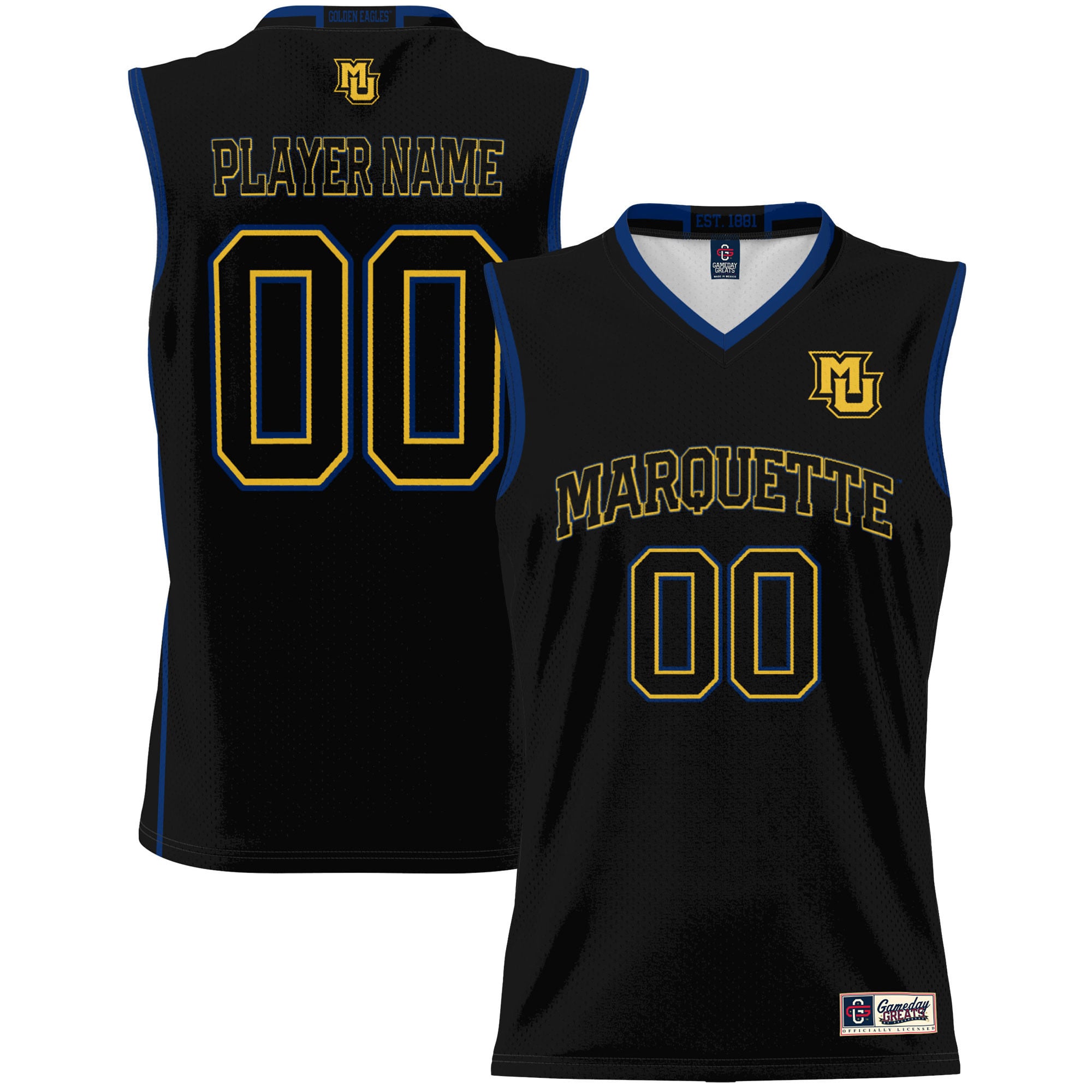 Marquette Golden Eagles Youth Lightweight Women's Basketball Jersey Black - front and back view