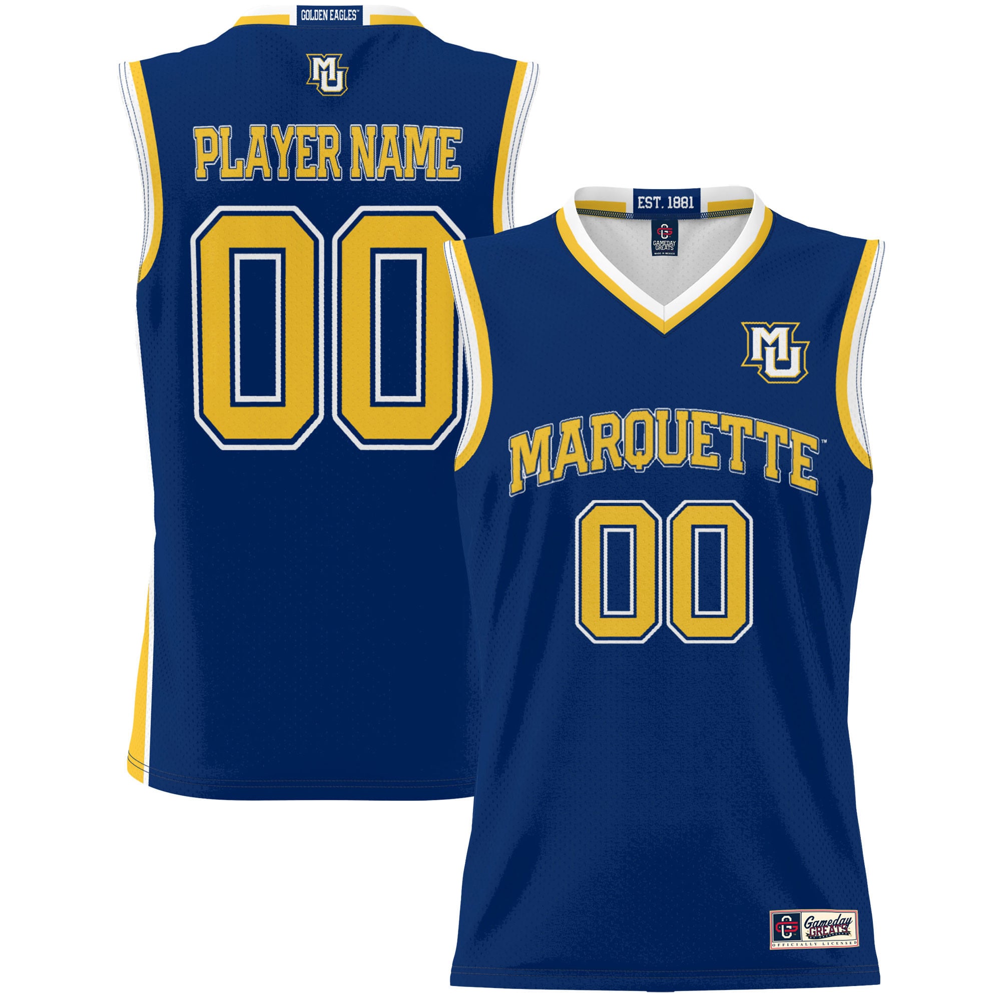 Marquette Golden Eagles Youth Lightweight Women's Basketball Jersey Navy - front and back view