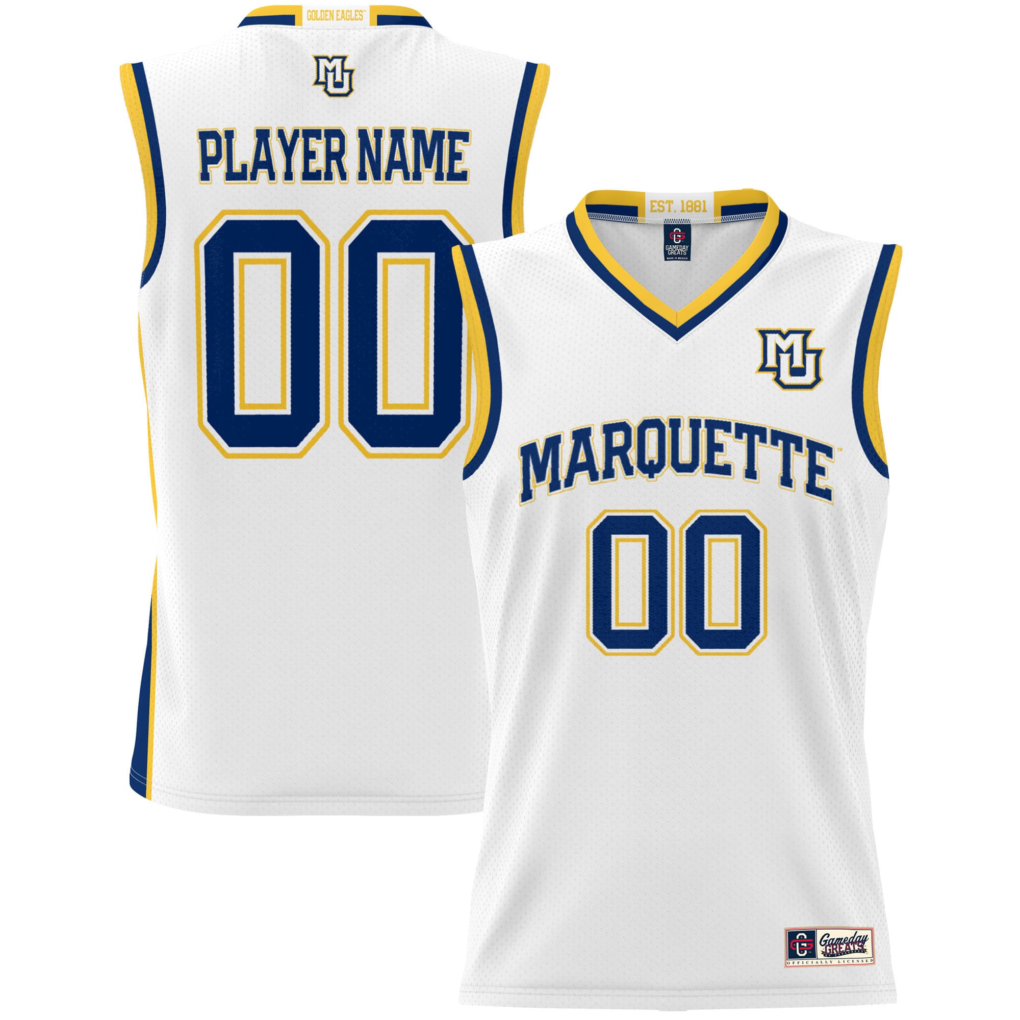 Marquette Golden Eagles Unisex Lightweight Women's Basketball Jersey White - front and back view