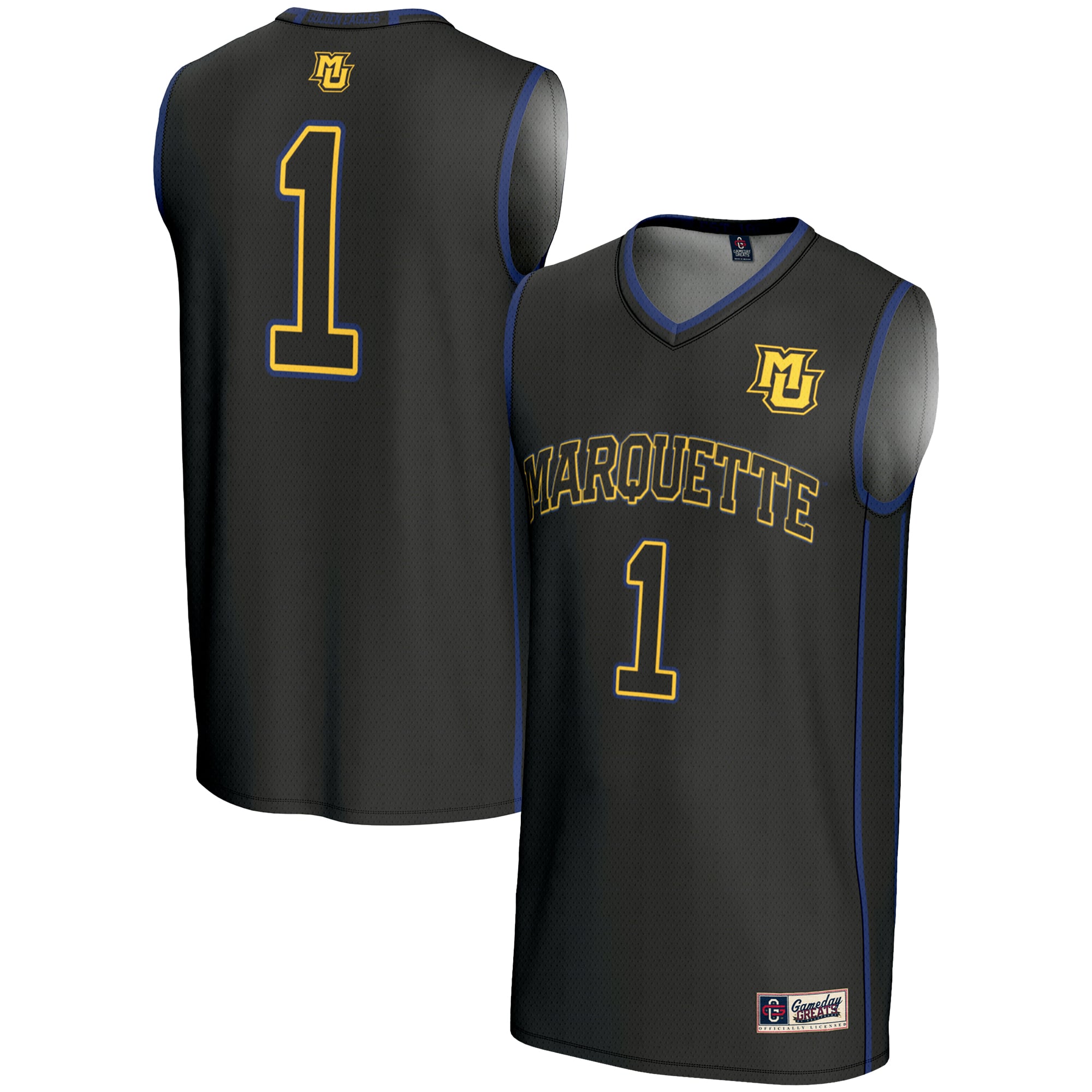#1 Marquette Golden Eagles Youth Lightweight Basketball Jersey Black - front and back view