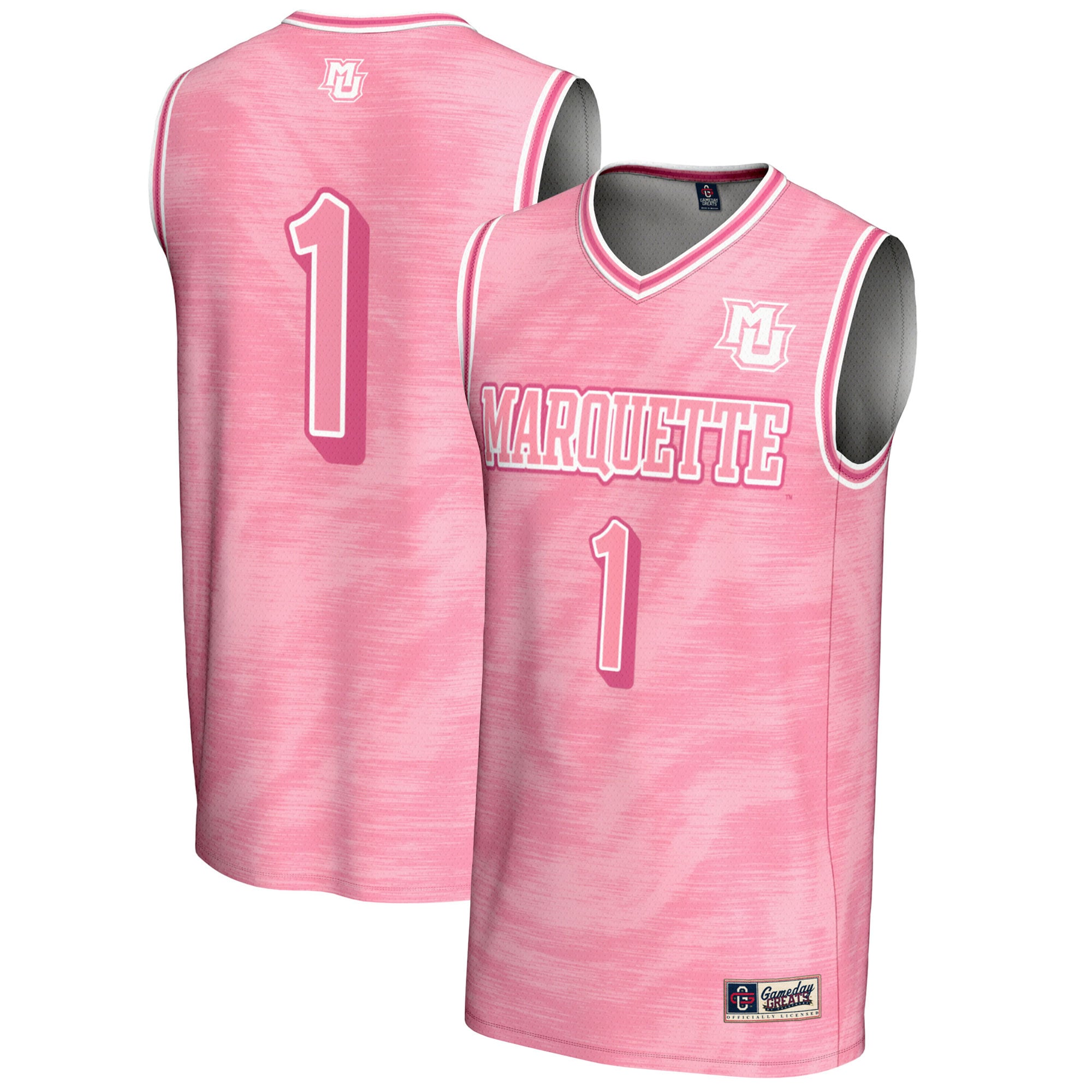#1 Marquette Golden Eagles Youth Lightweight Basketball Jersey Pink - front and back view