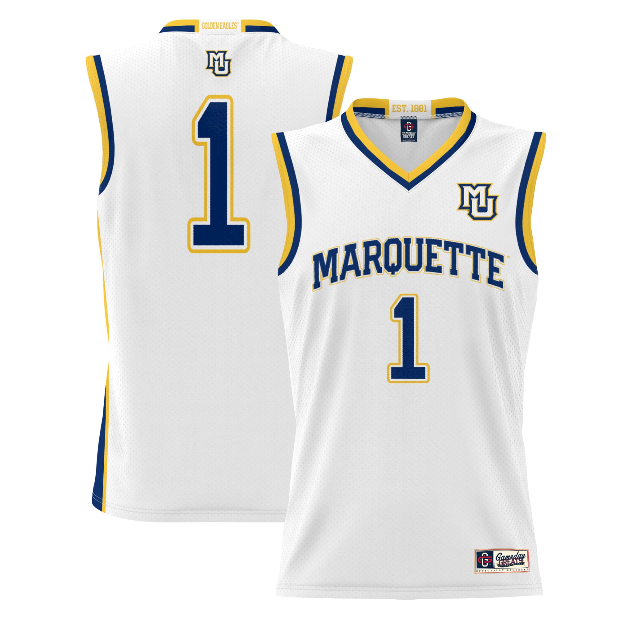 #1 Marquette Golden Eagles Youth Lightweight Basketball Jersey White - front and back view