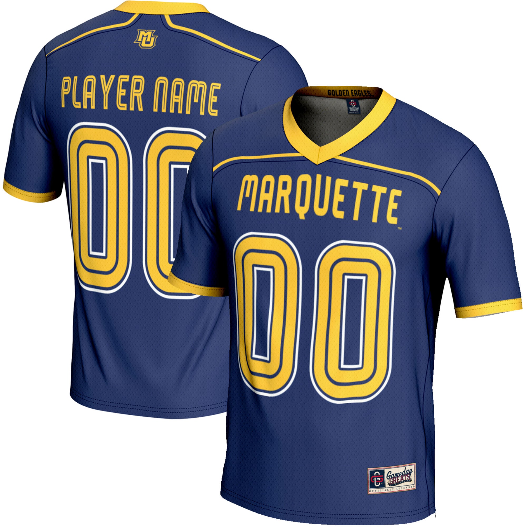 Marquette Golden Eagles Youth Lightweight Men's Lacrosse Jersey Navy - front and back view