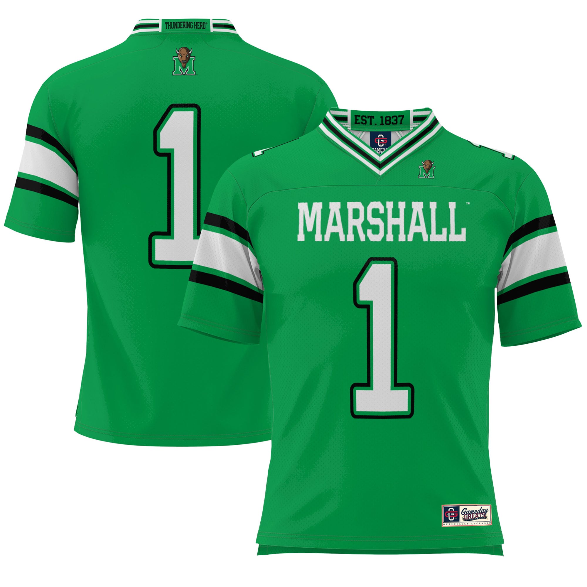 #1 Marshall Thundering Herd Endzone Football Jersey Kelly Green - front view