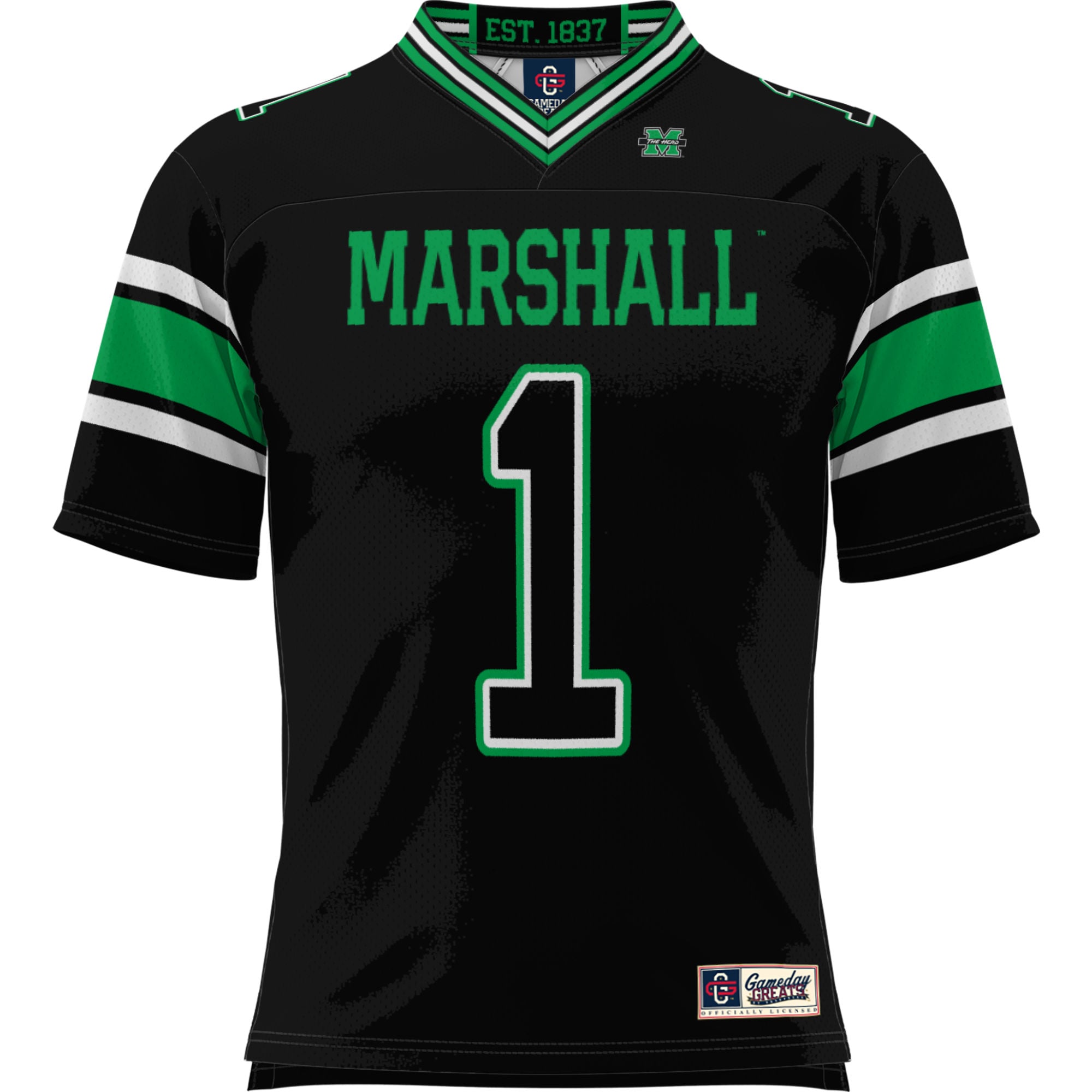 #1 Marshall Thundering Herd Youth Football Jersey Black - front view