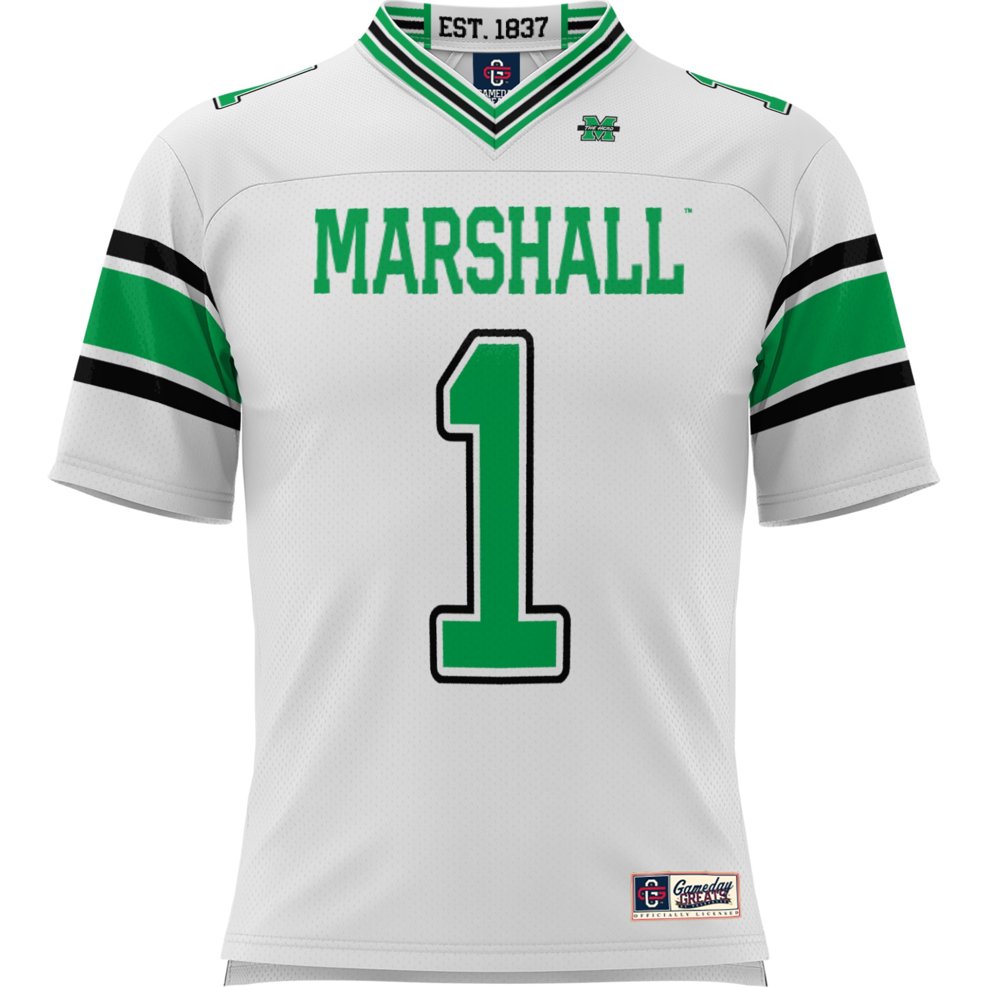 #1 Marshall Thundering Herd Youth Football Jersey White - front view