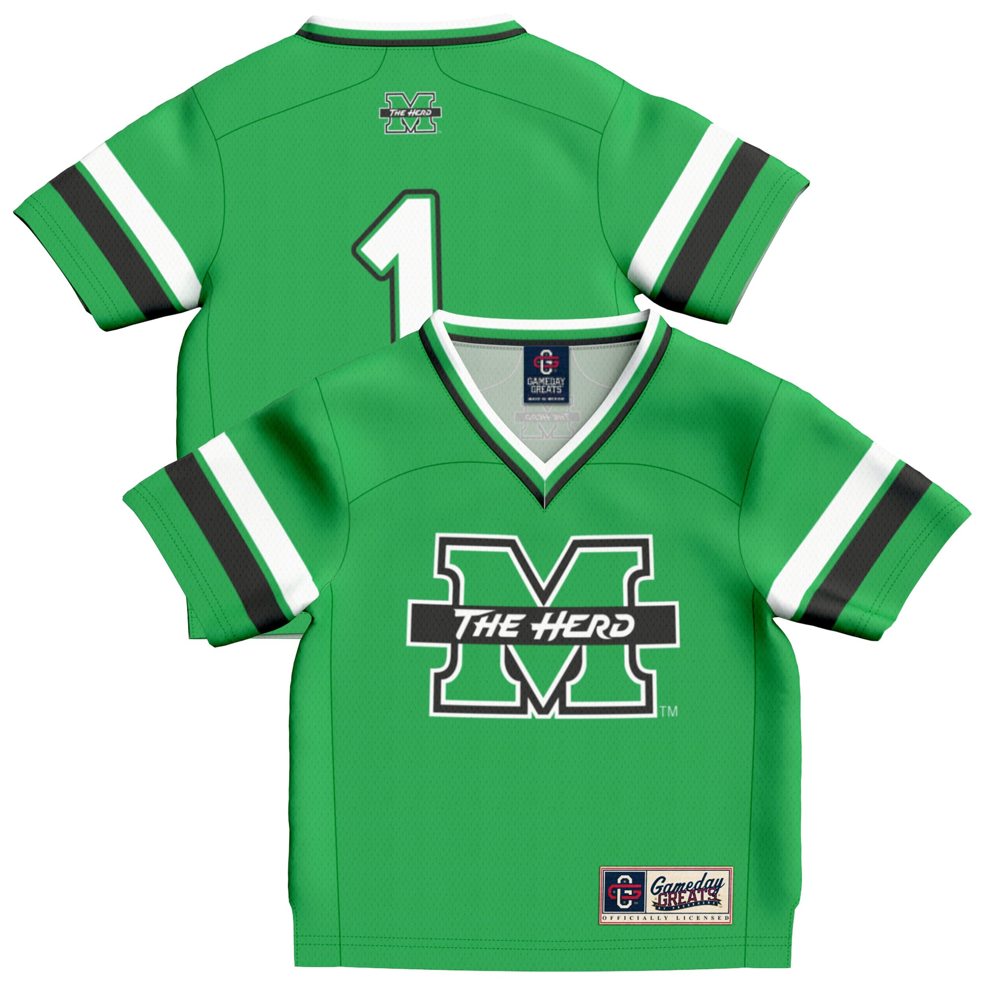 #1 Marshall Thundering Herd Infant Collegiate Football Fashion Jersey Kelly - front and back view