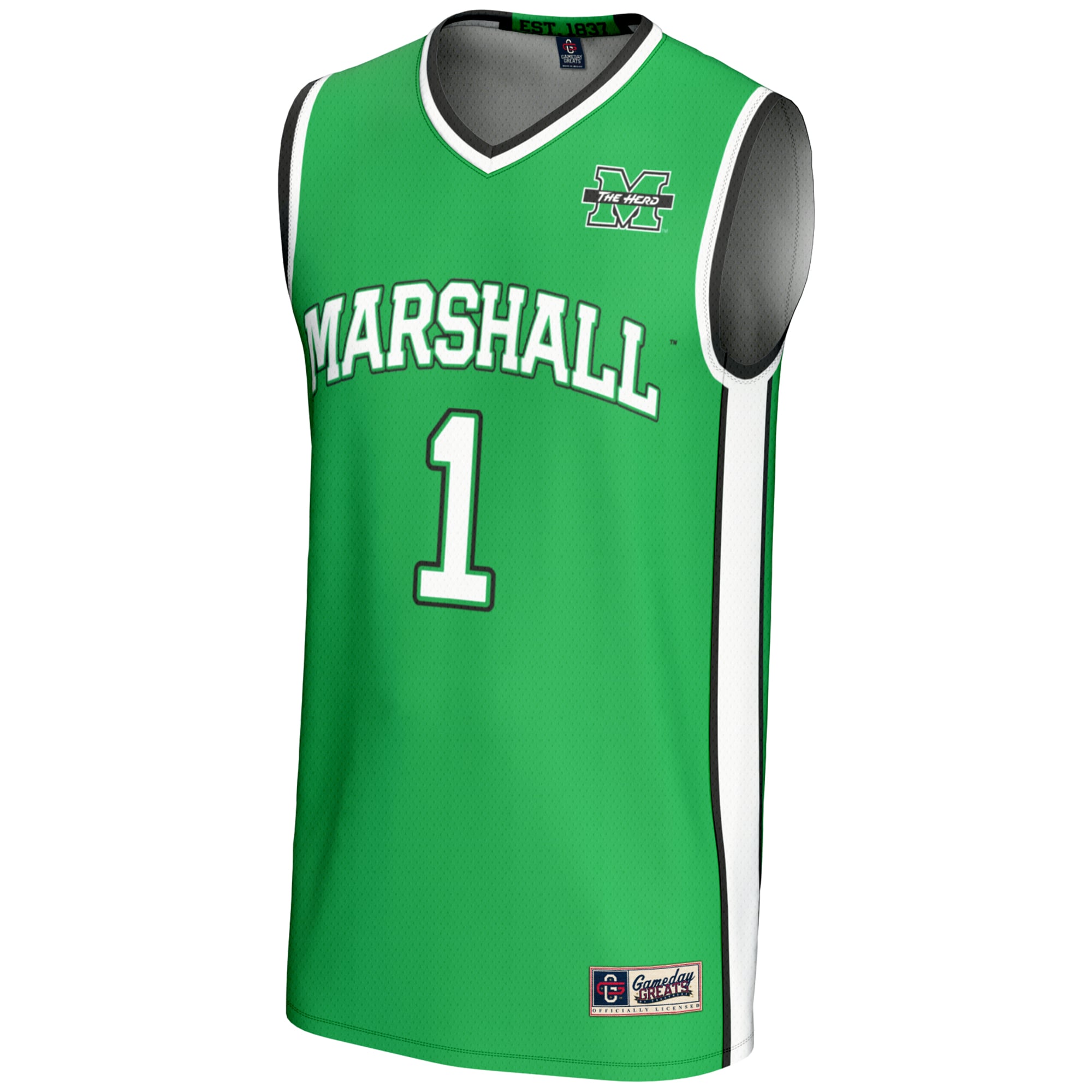 #1 Marshall Thundering Herd Lightweight Basketball Fashion Jersey Kelly Green - front view