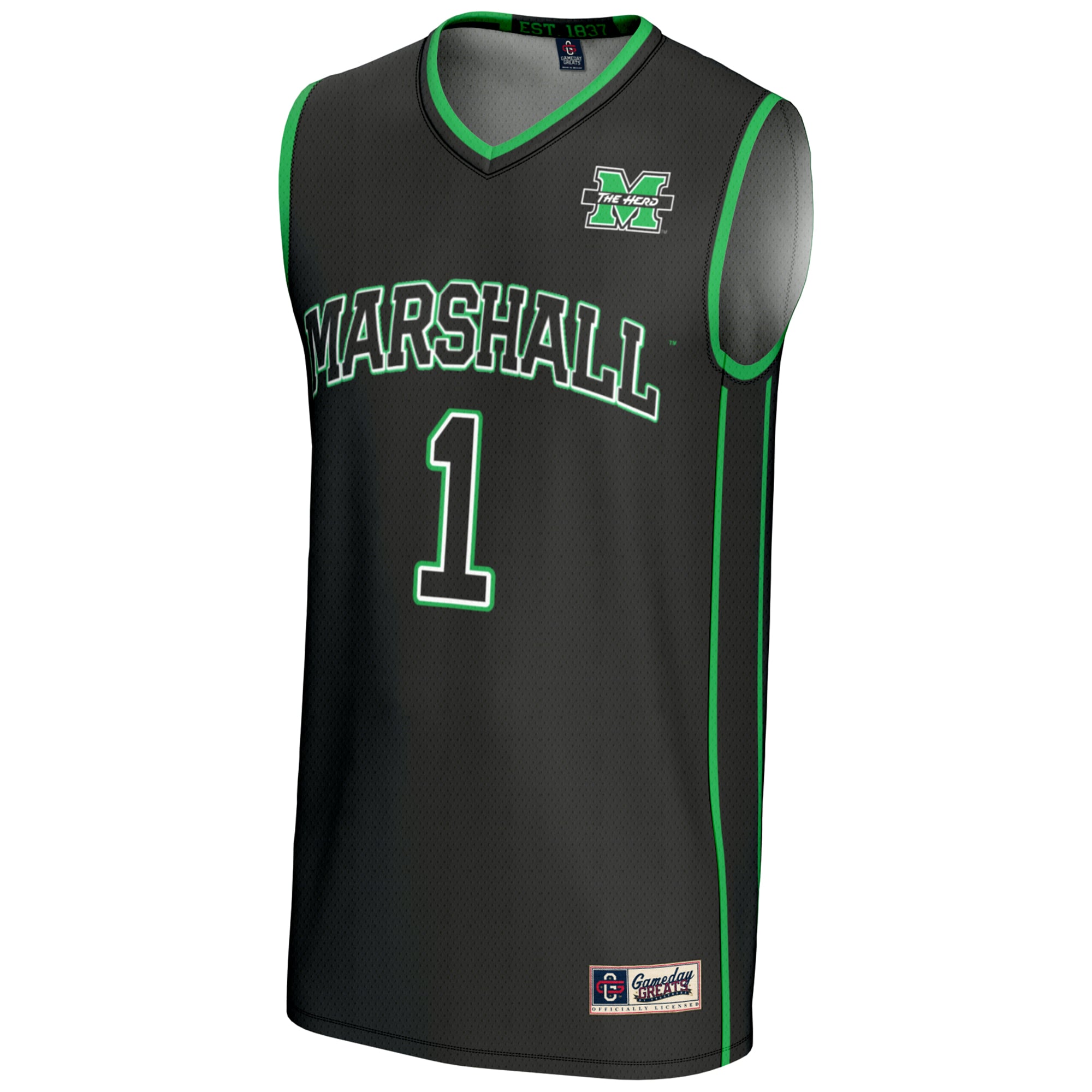 #1 Marshall Thundering Herd Lightweight Basketball Jersey Black - front view