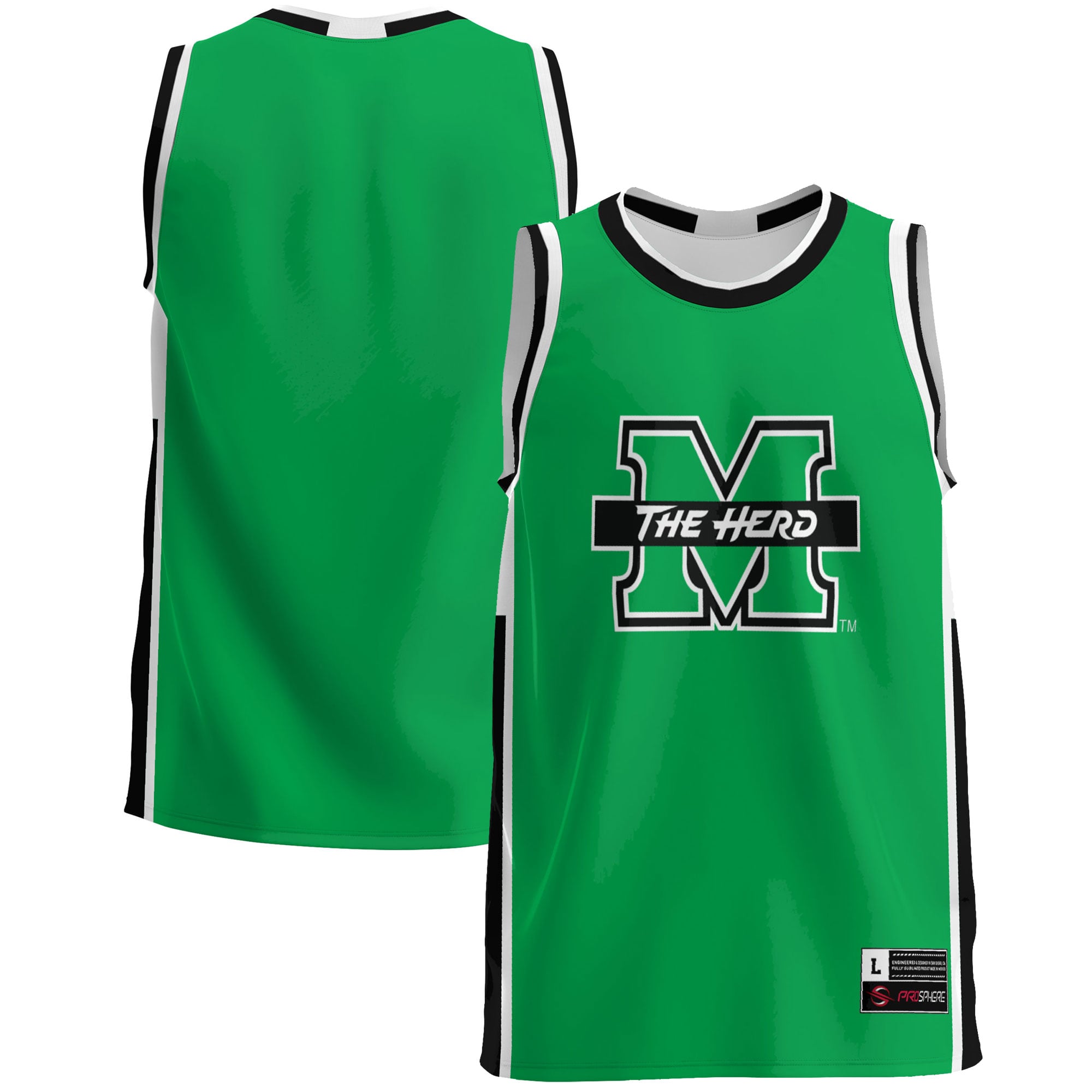 Marshall Thundering Herd Lightweight Basketball Jersey Green - front and back view
