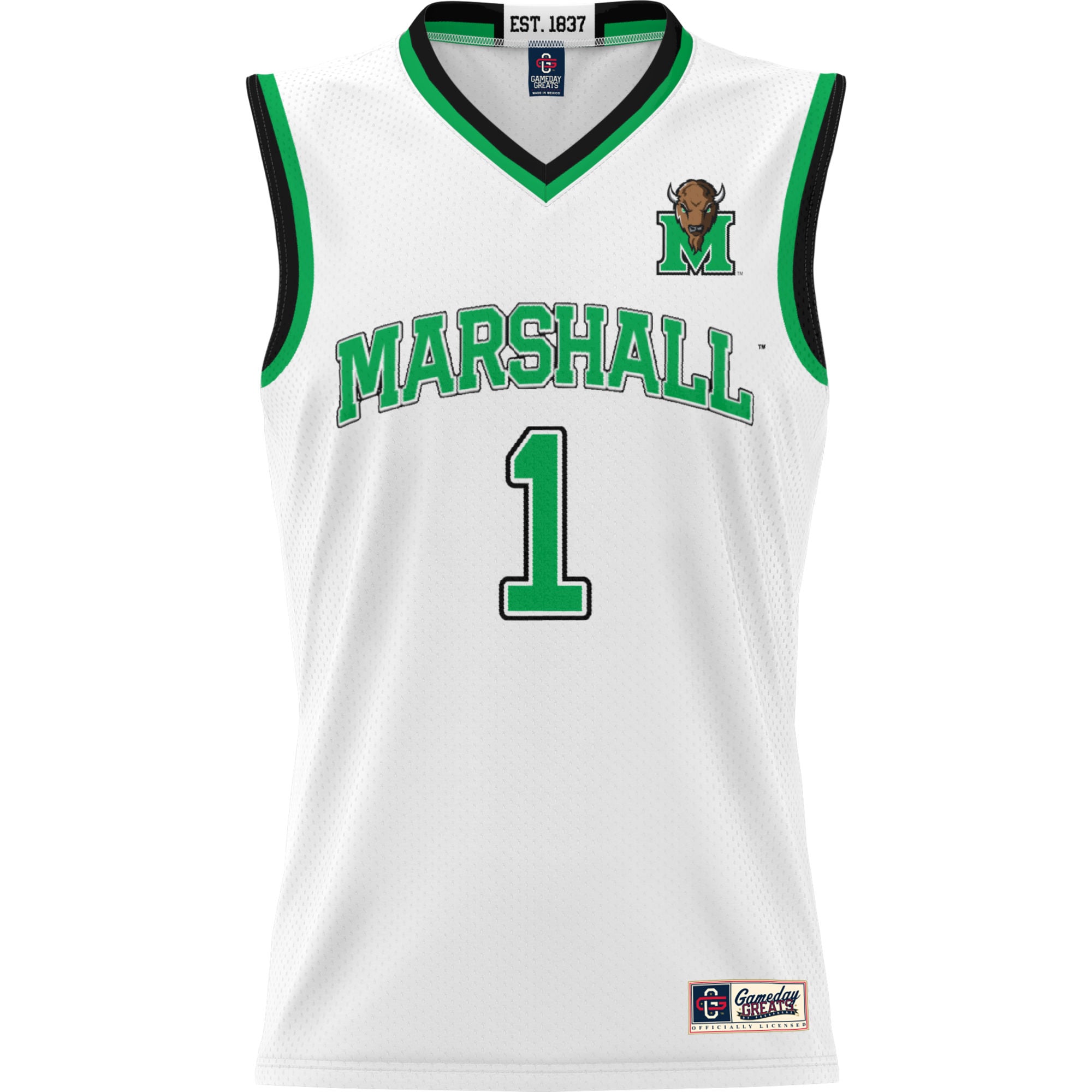 #1 Marshall Thundering Herd Lightweight Basketball Jersey White - front view