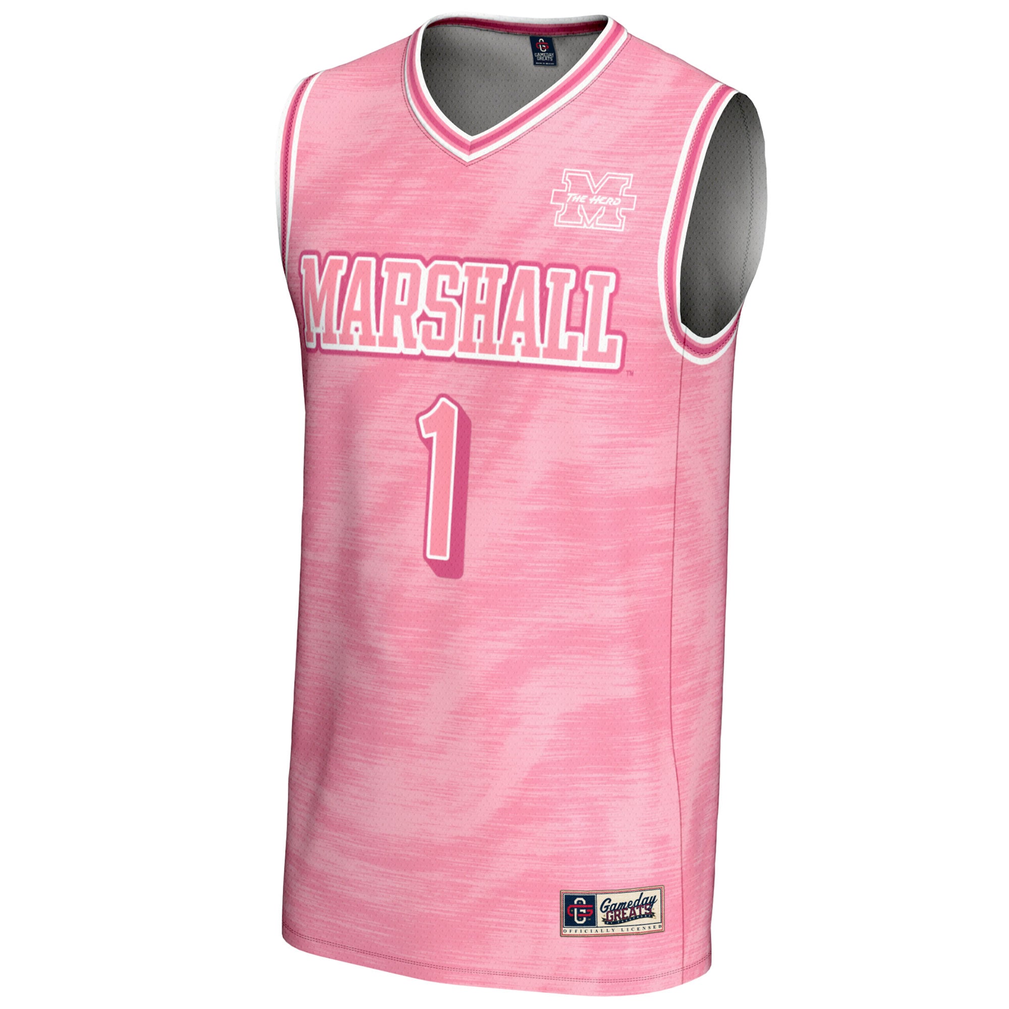 #1 Marshall Thundering Herd Unisex Lightweight Basketball Fashion Jersey Pink - front view