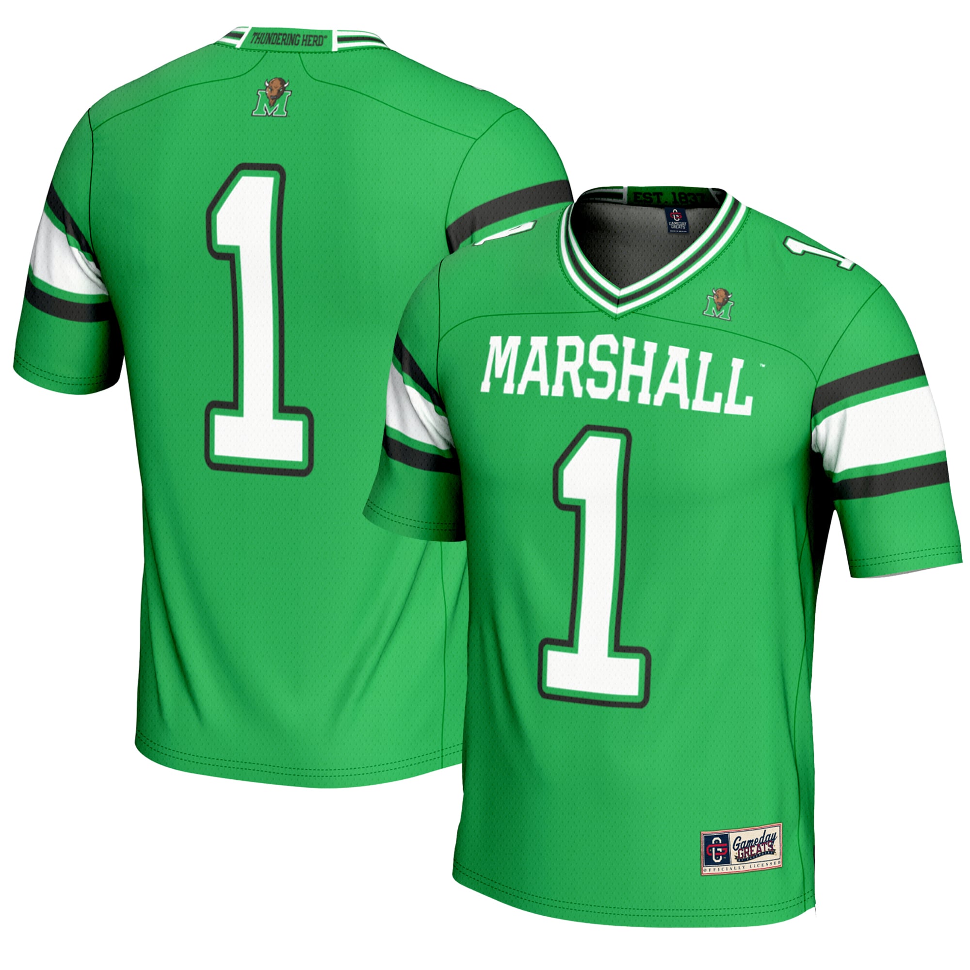 #1 Marshall Thundering Herd Youth Endzone Football Jersey Kelly Green - front and back view