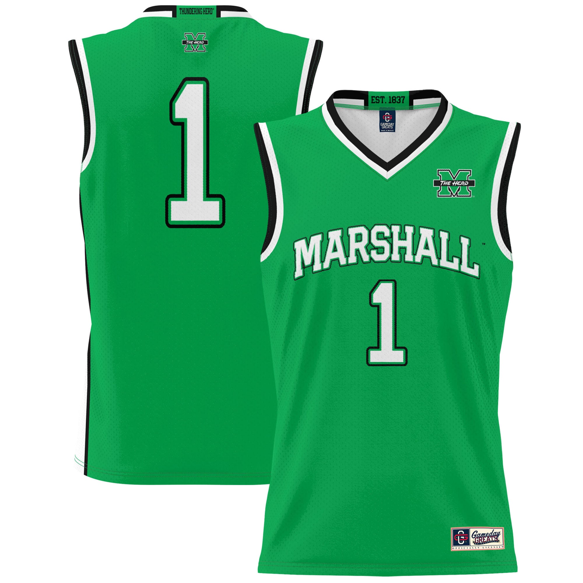 #1 Marshall Thundering Herd Youth Lightweight Basketball Fashion Jersey Kelly - front and back view