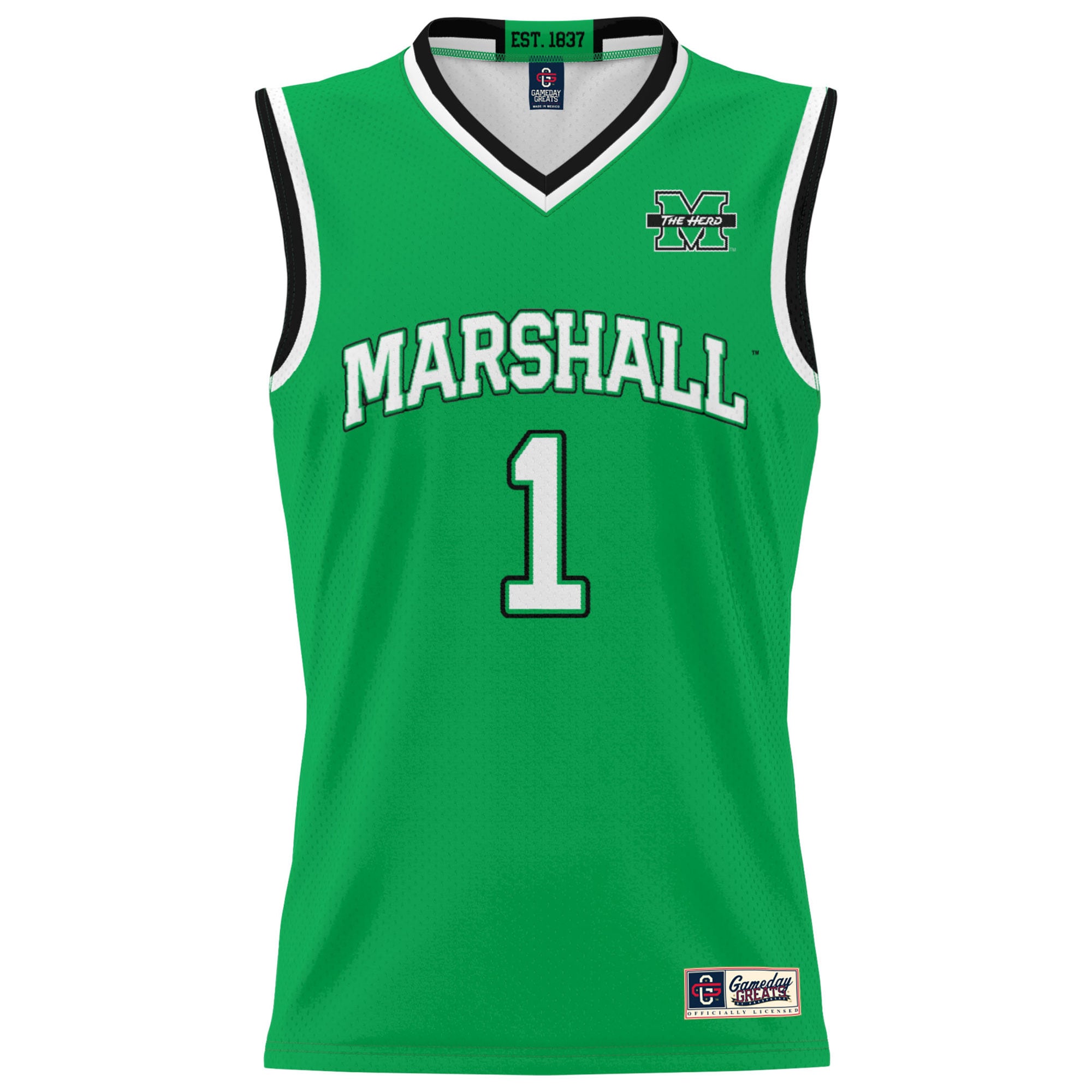 #1 Marshall Thundering Herd Youth Lightweight Basketball Fashion Jersey Kelly Green - front view