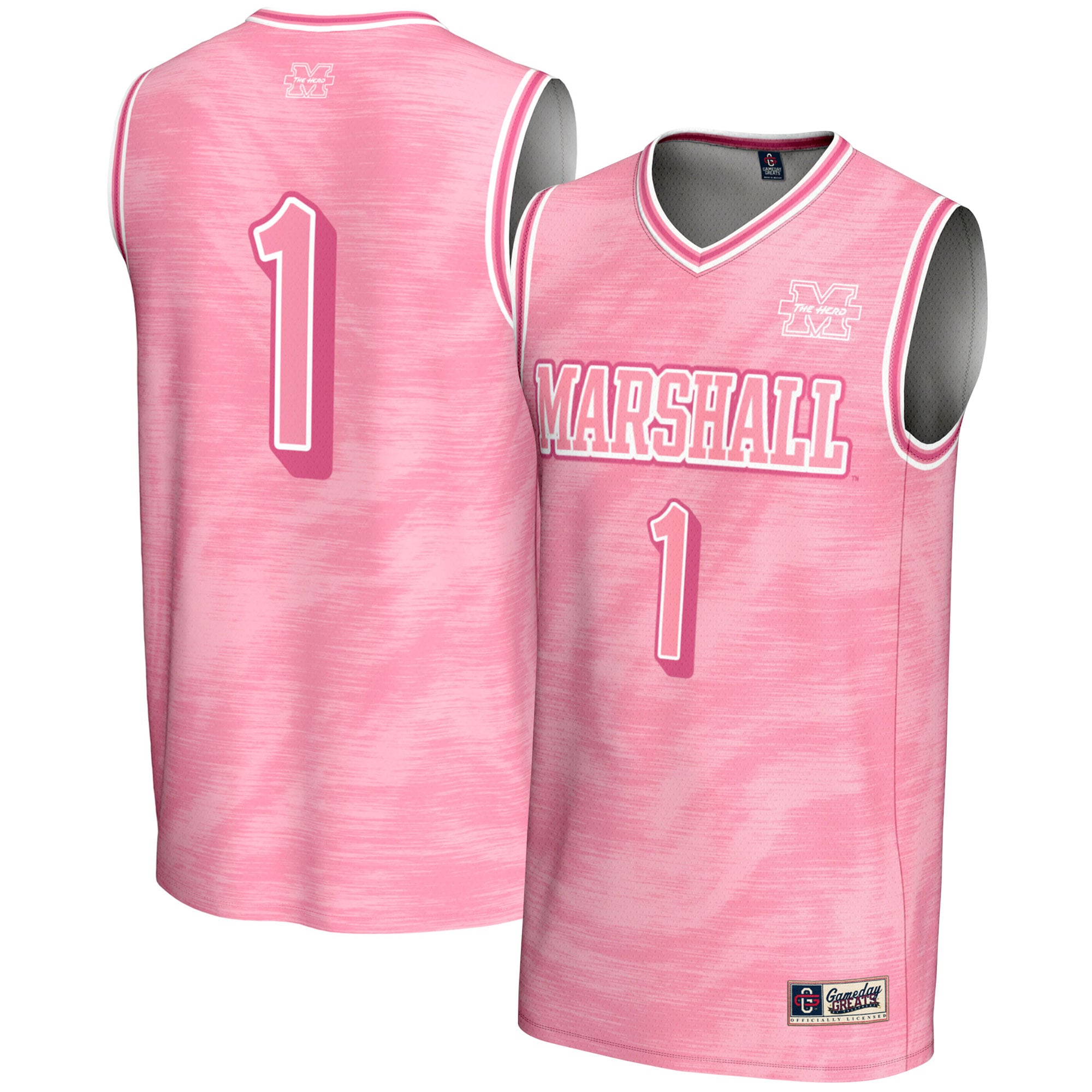 #1 Marshall Thundering Herd Youth Lightweight Basketball Fashion Jersey Pink - front and back view