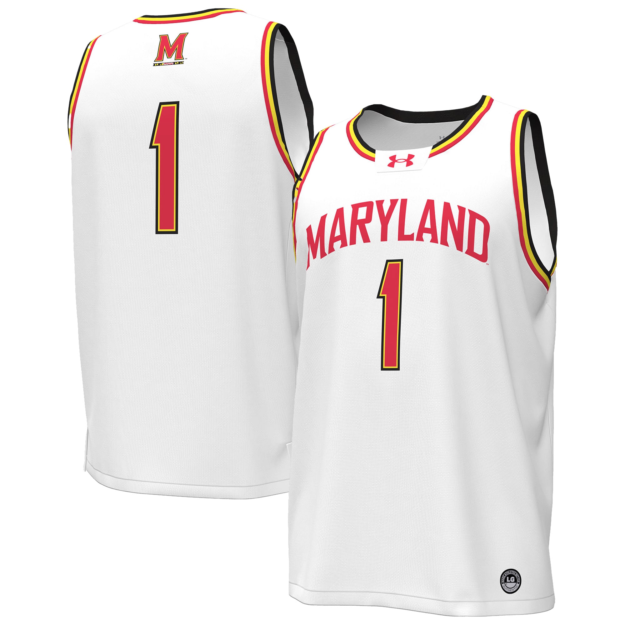 #1 Maryland Terrapins Basketball Jersey White - front and back view