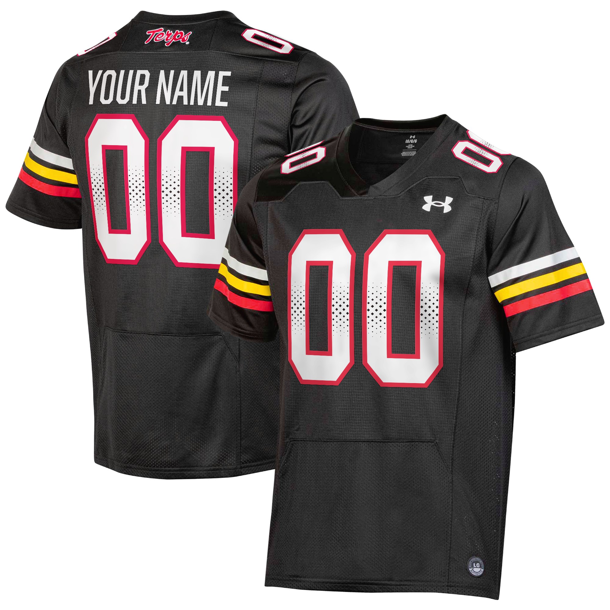 Maryland Terrapins Custom Football Jersey Black - front and back view