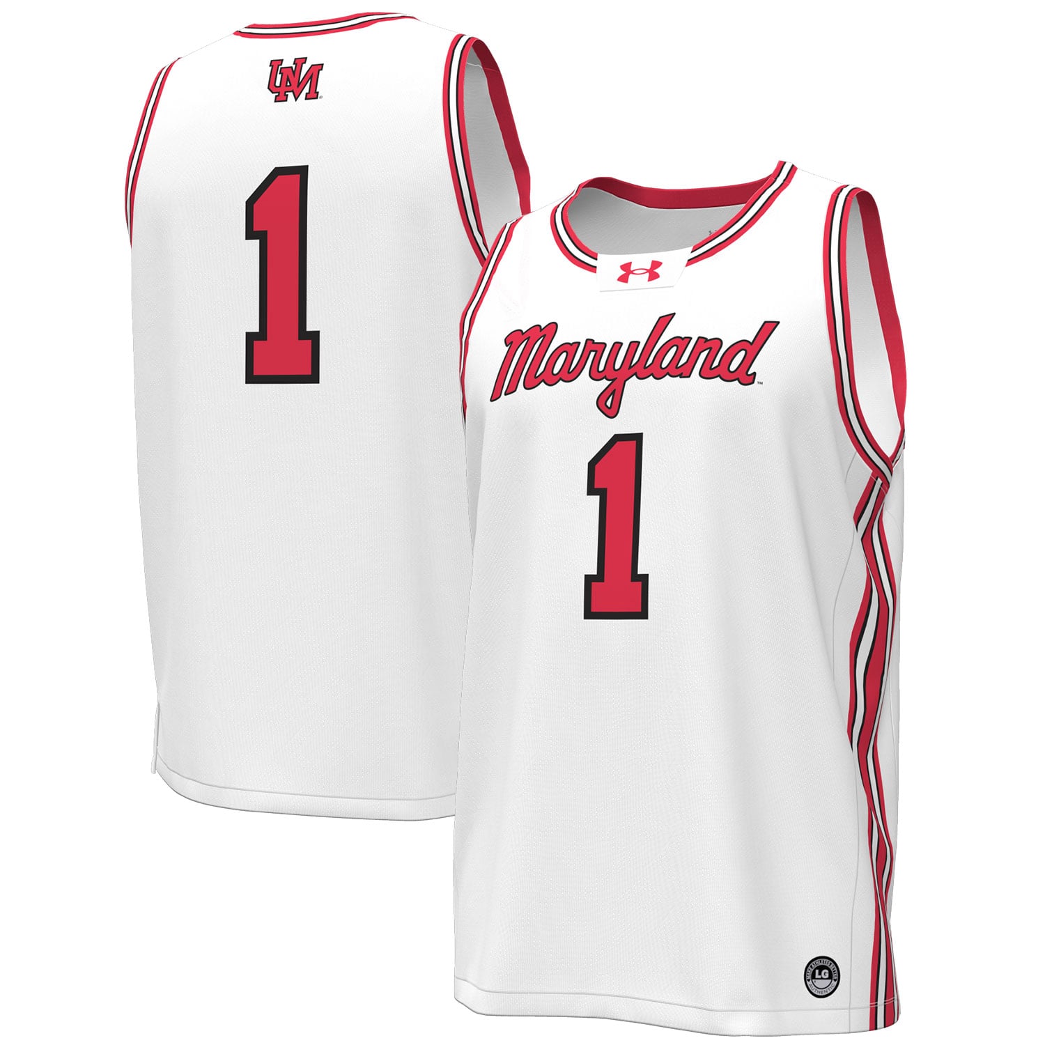 #1 Maryland Terrapins Throwback Basketball Jersey White - front and back view