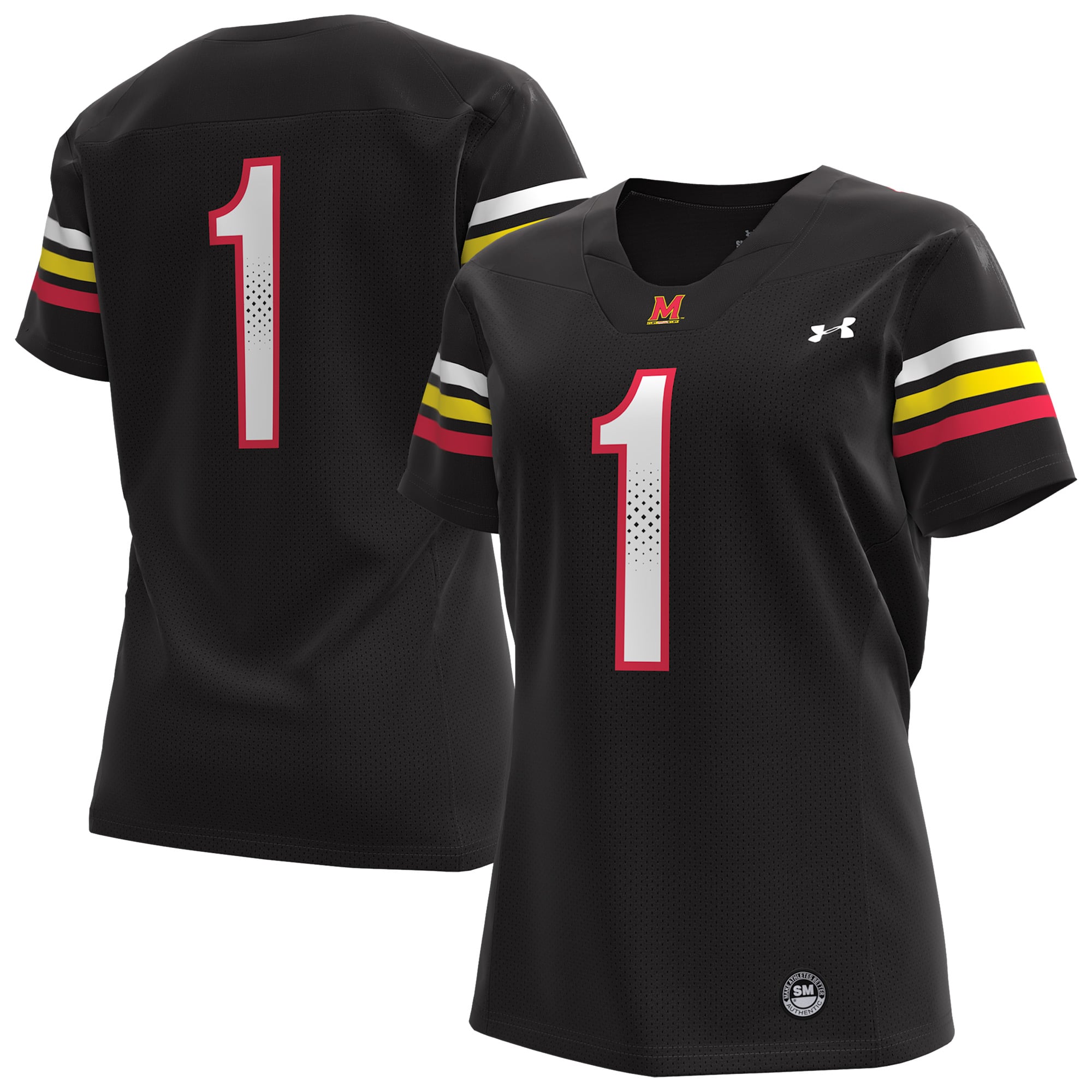 #1 Maryland Terrapins Women's Football Jersey Black - front and back view