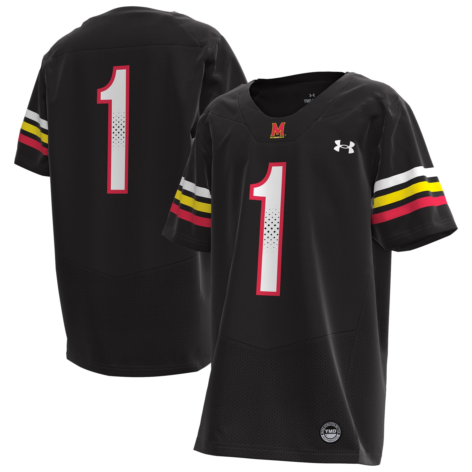 #1 Maryland Terrapins Youth Football Jersey Black - front and back view