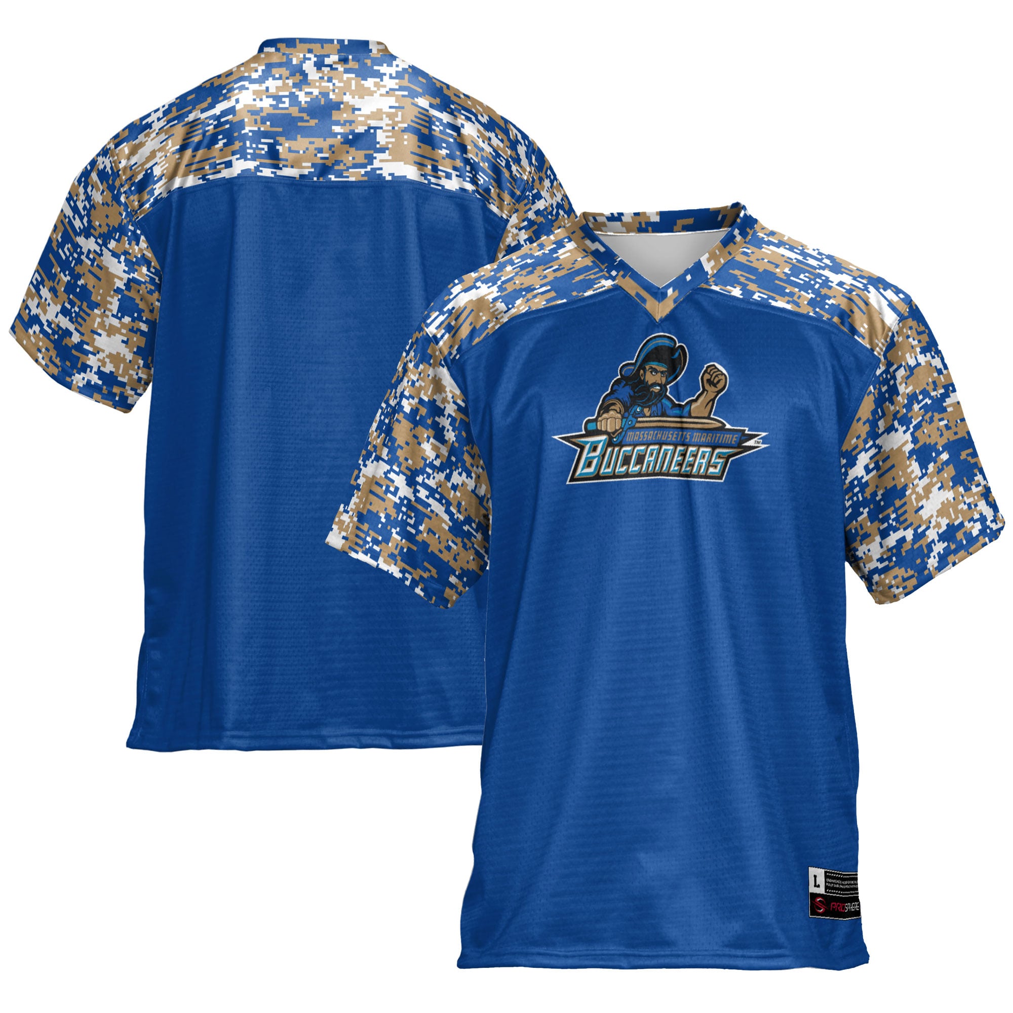 Massachusetts Maritime Academy Buccaneers Football Jersey Blue - front and back view