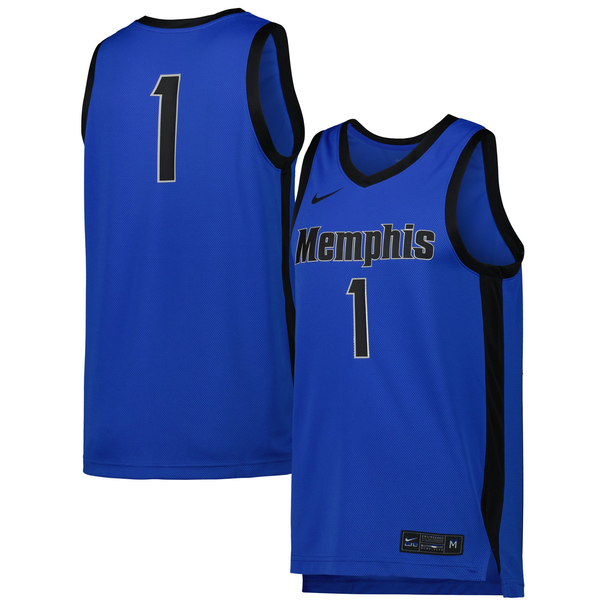 #1 Memphis Tigers Basketball Jersey Blue - front and back view
