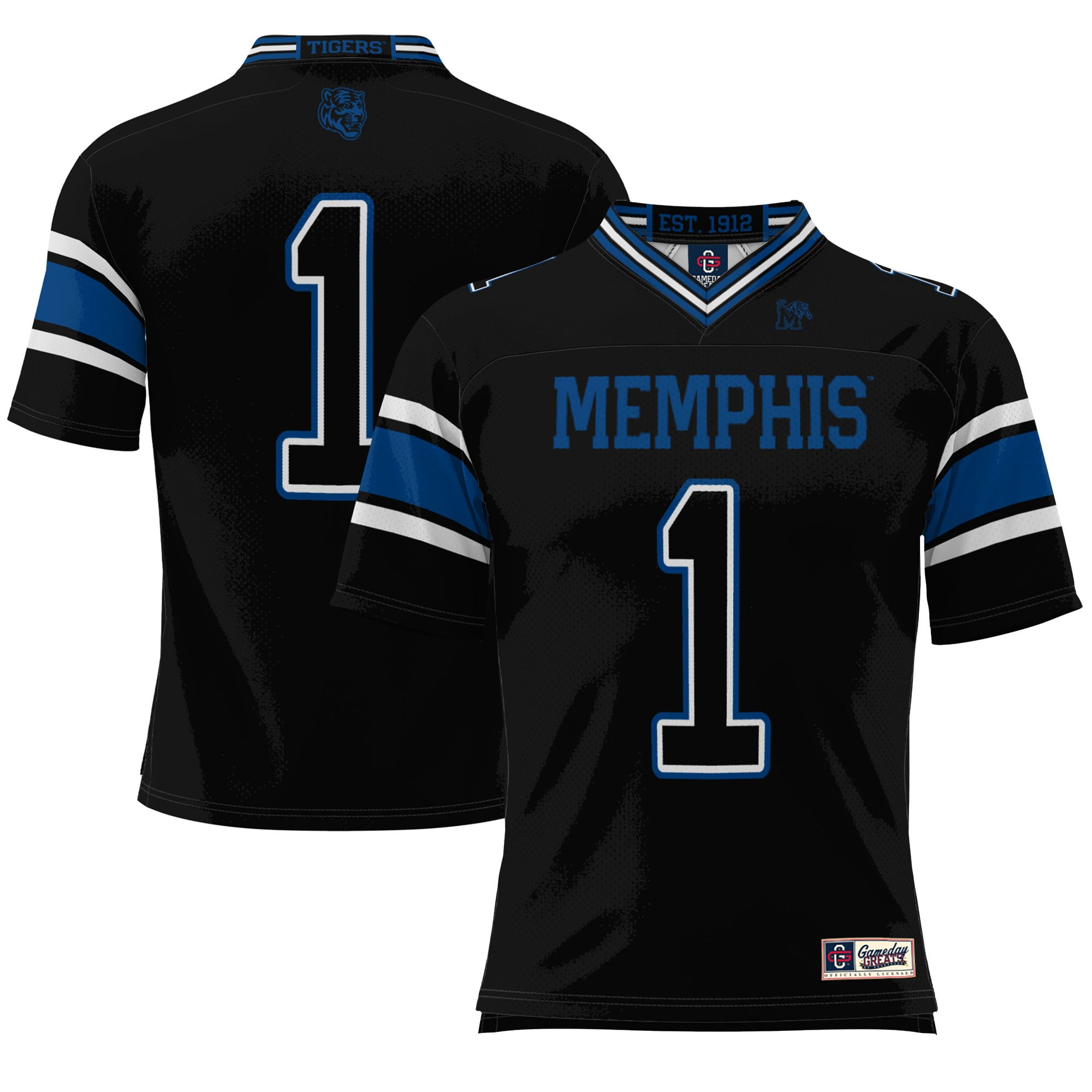 #1 Memphis Tigers Endzone Football Jersey Black - front view