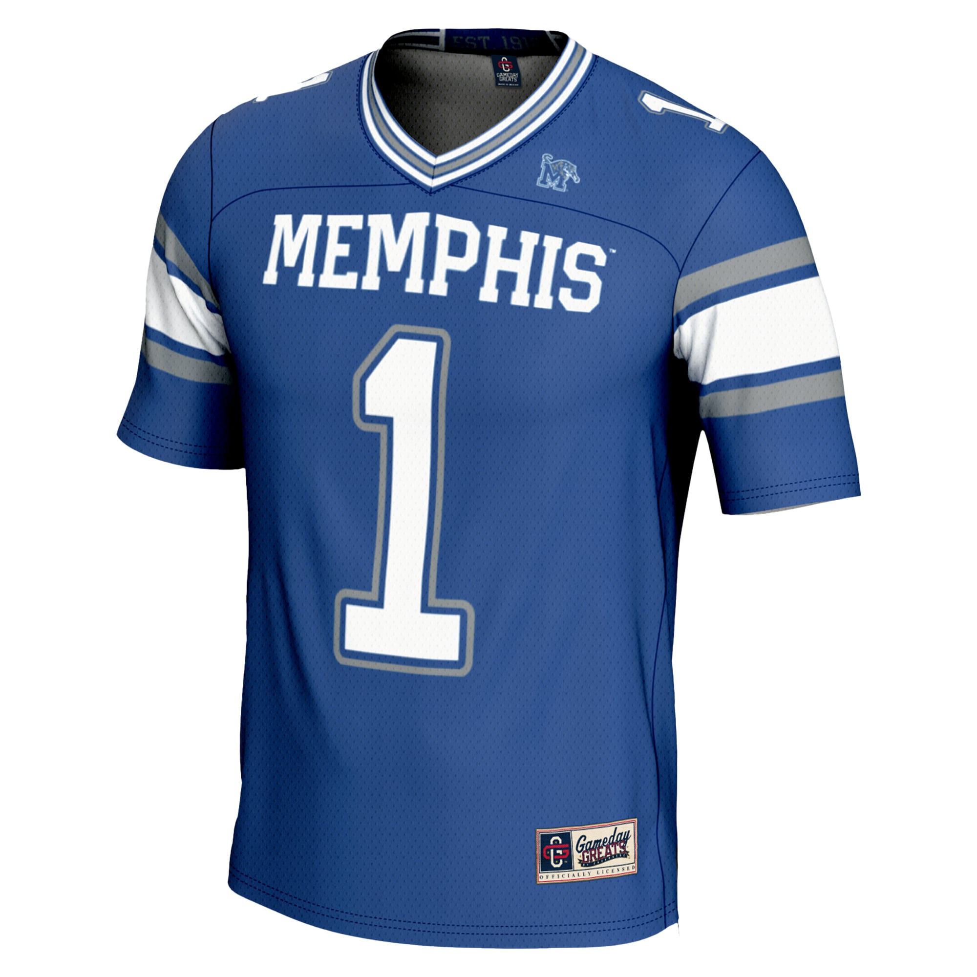 #1 Memphis Tigers Endzone Football Jersey Royal - back view