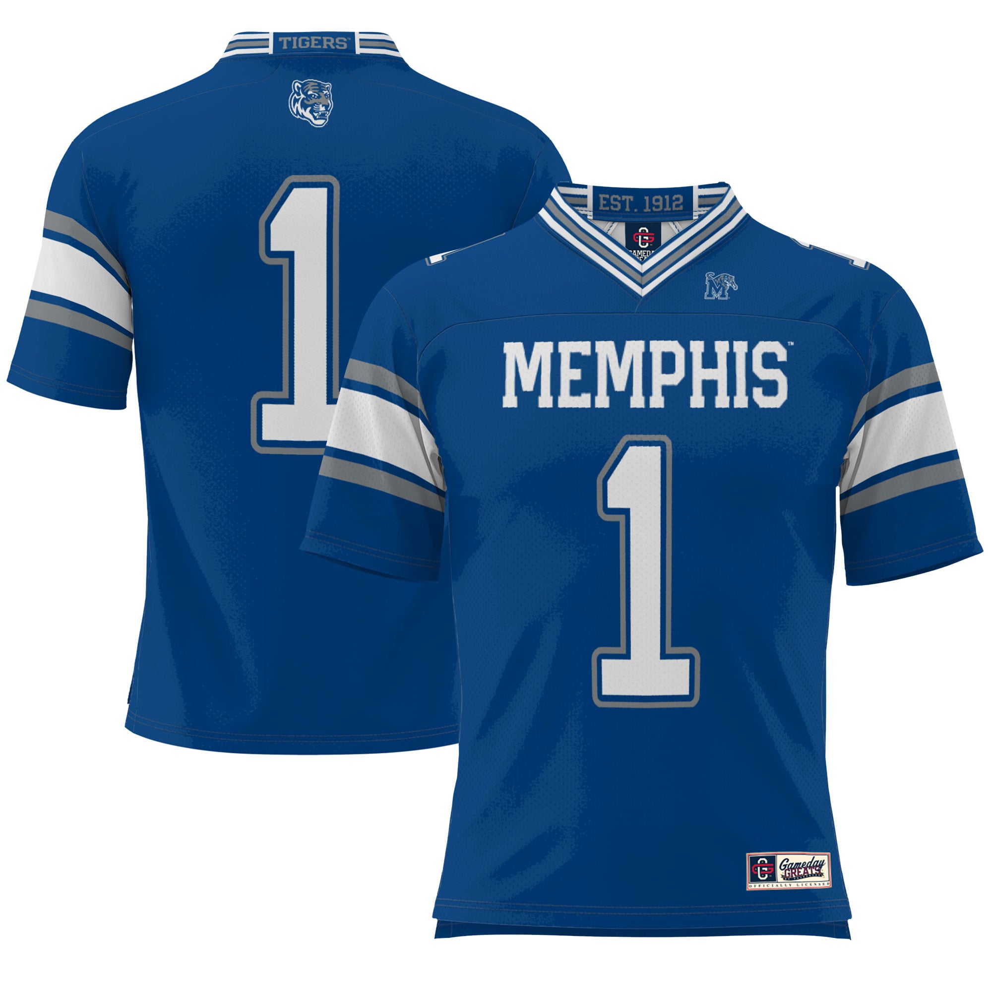 #1 Memphis Tigers Youth Endzone Football Jersey Royal - front view