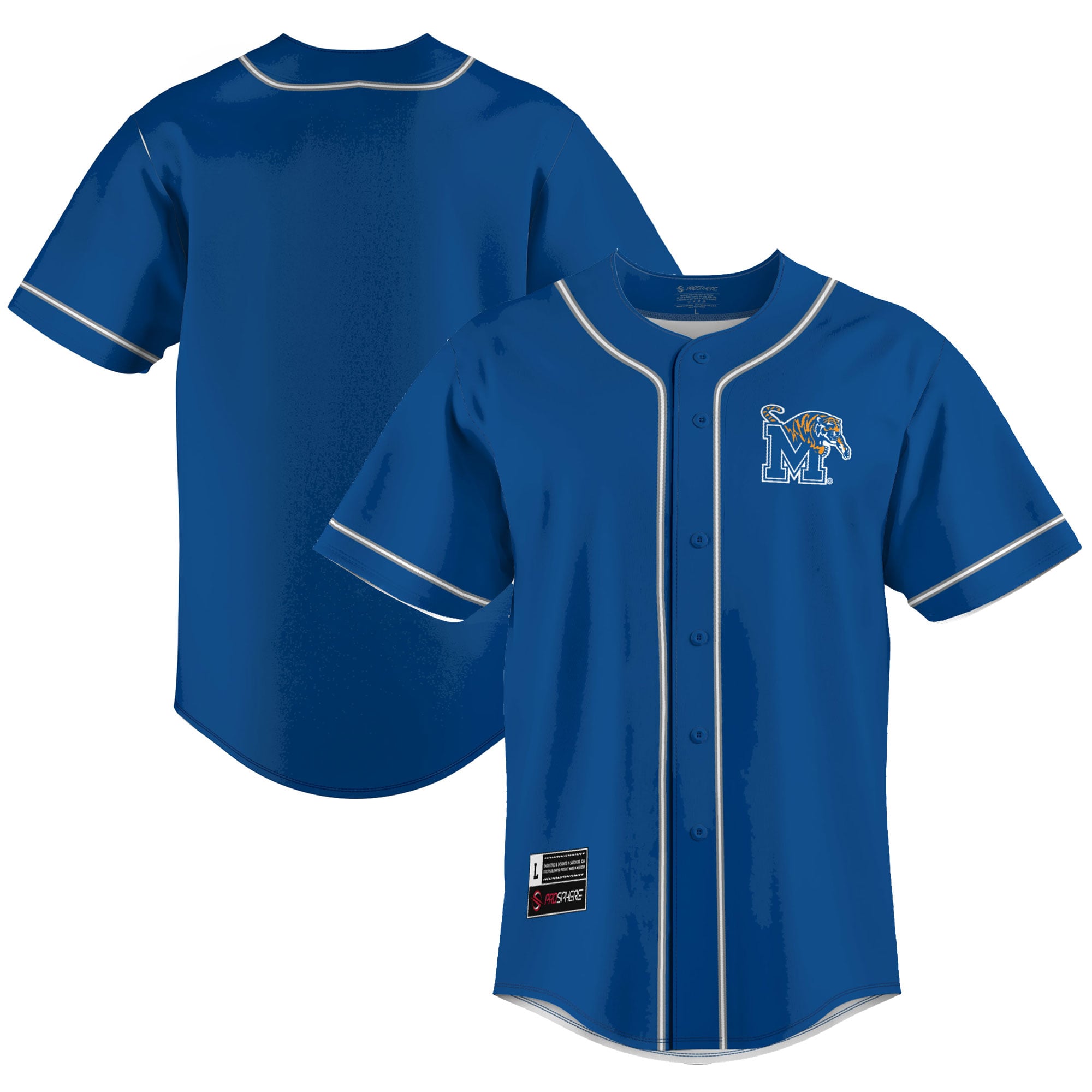 Memphis Tigers Lightweight Baseball Jersey Blue - front and back view