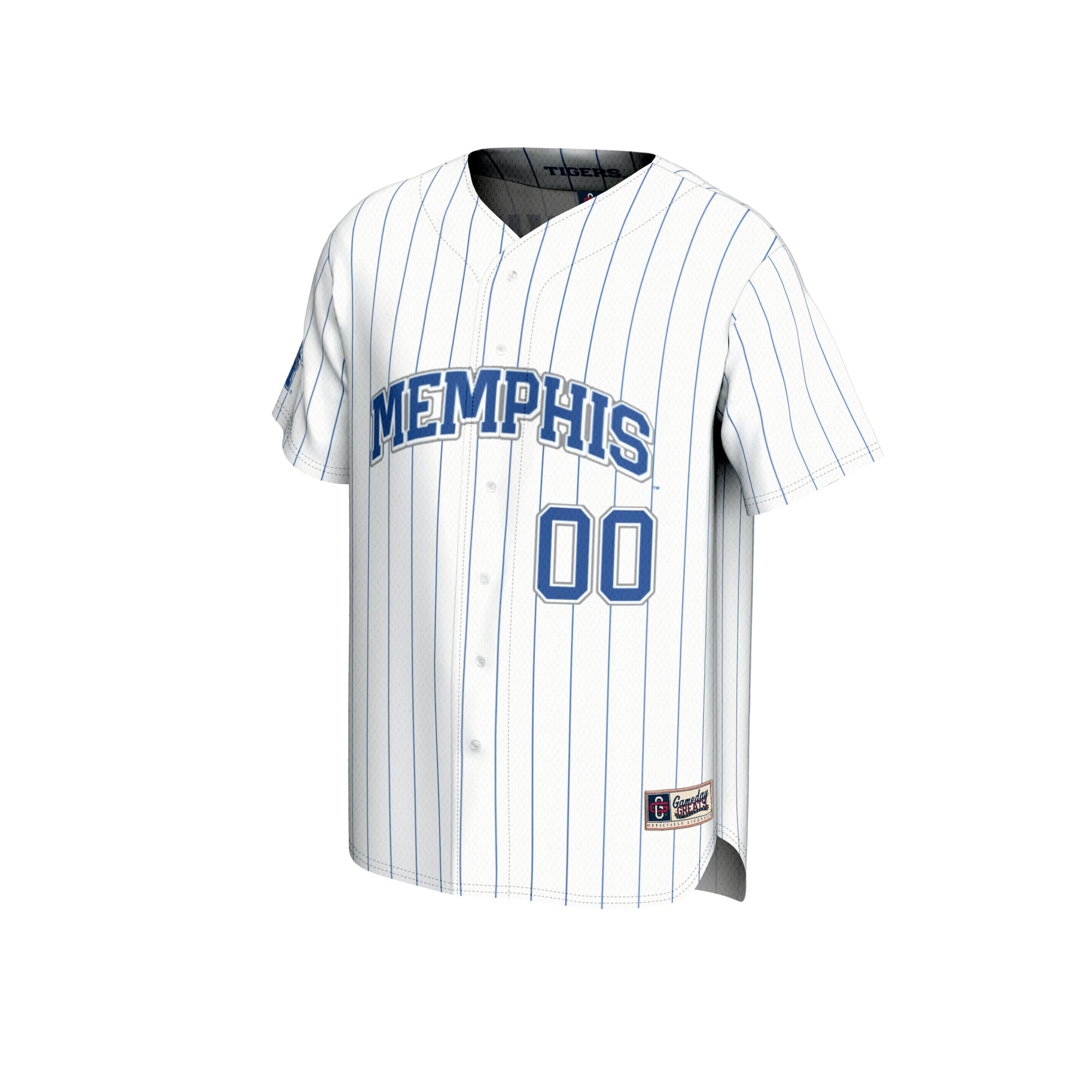 Memphis Tigers Unisex Lightweight Collegiate Baseball Pinstripe Fashion Jersey White - front view