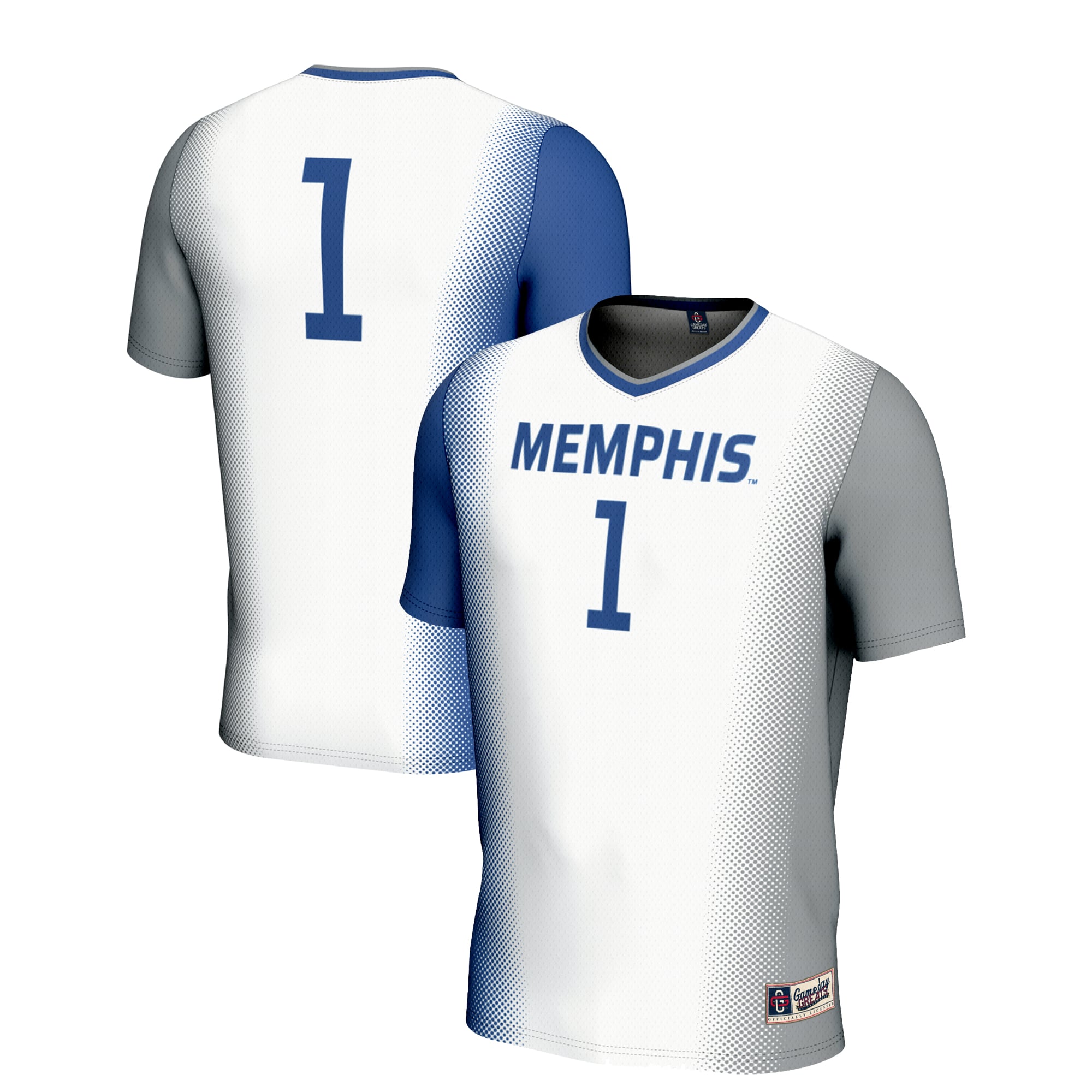 #1 Memphis Tigers Unisex Lightweight Women's Soccer Jersey White - front and back view