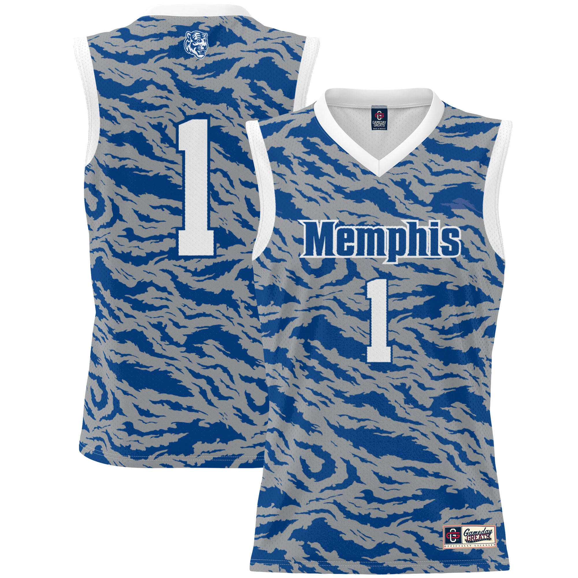 #1 Memphis Tigers Youth Lightweight Basketball Jersey Royal - front and back view
