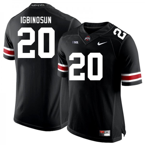 Men Ohio State Buckeyes #20 Davison Igbinosun Black Stitch Jersey - front and back view