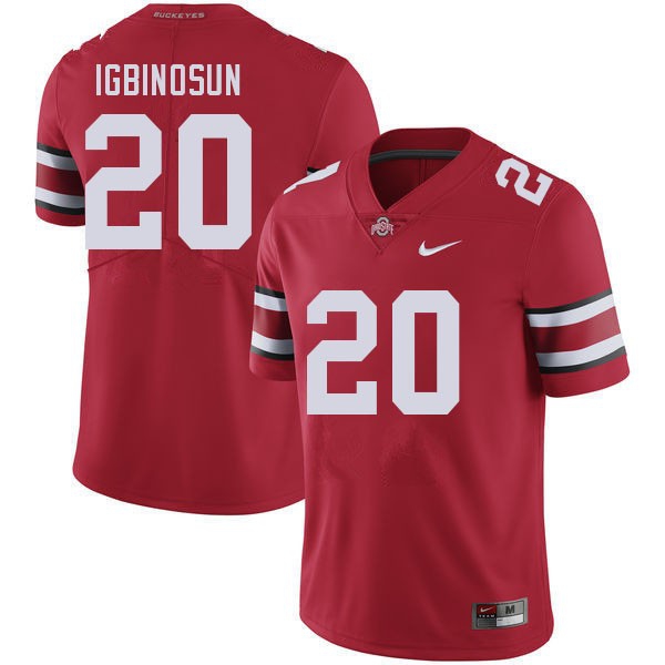 Men Ohio State Buckeyes #20 Davison Igbinosun Red Stitch Jersey - front and back view