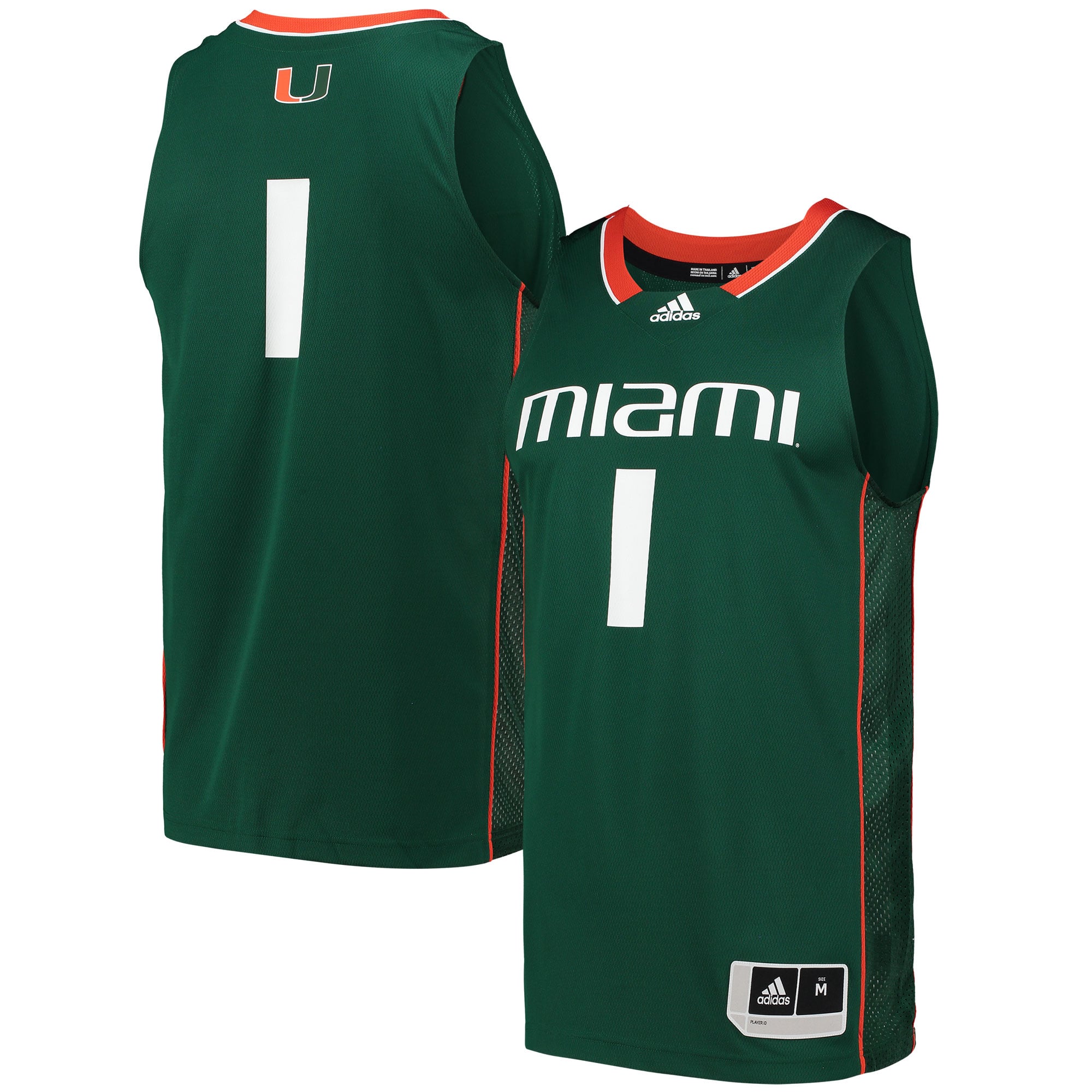 #1 Miami Hurricanes Basketball Jersey Green - front and back view
