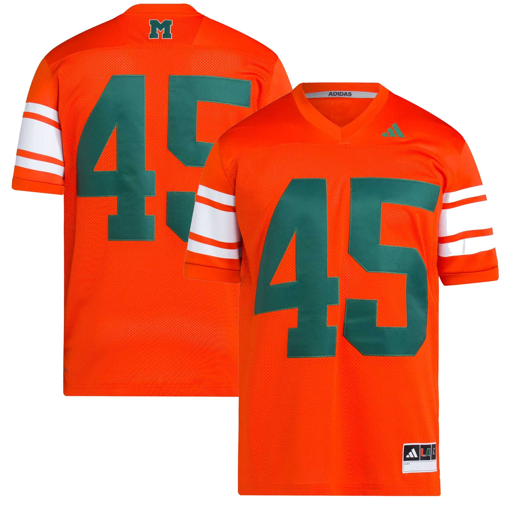 #45 Miami Hurricanes Football Icon Jersey Orange - front and back view