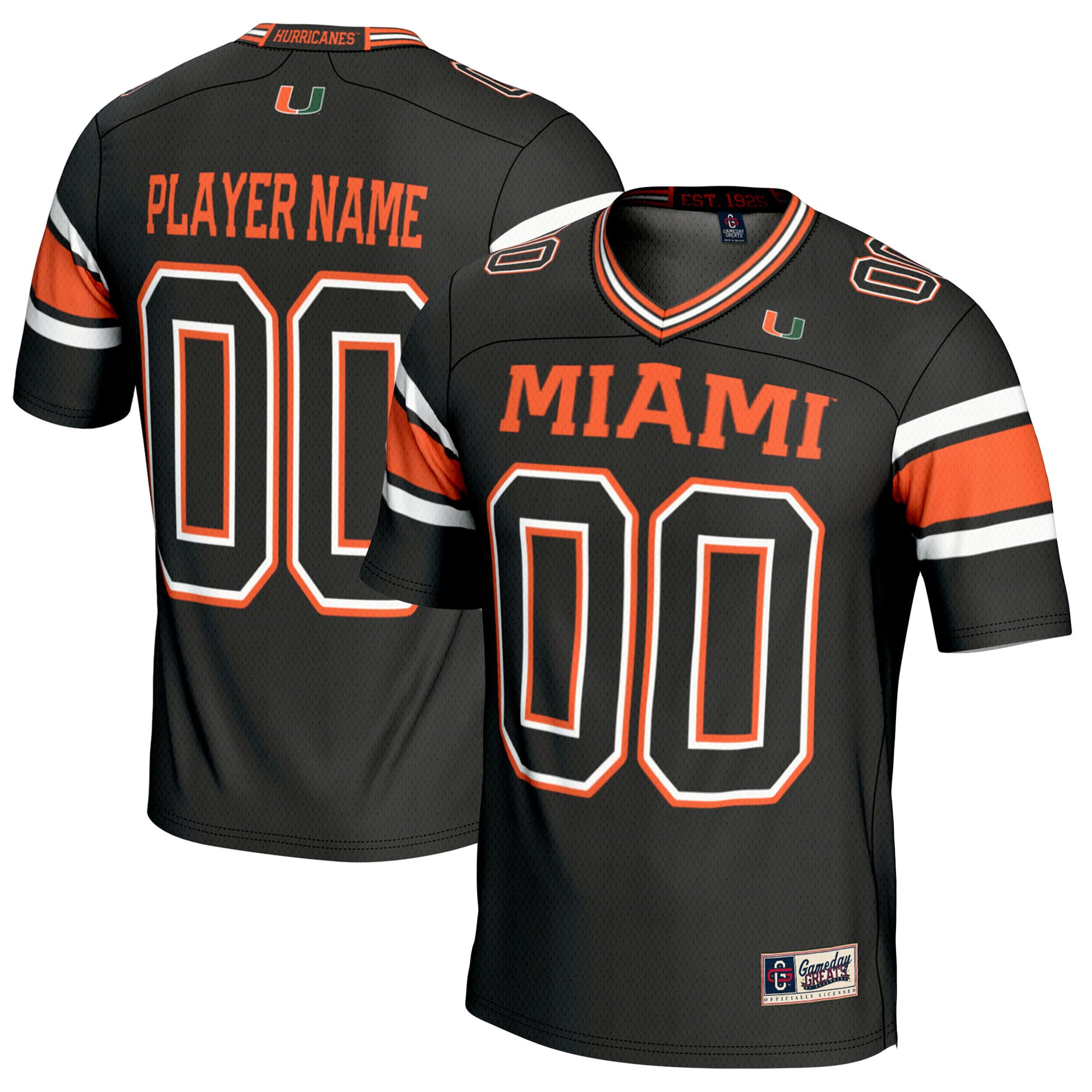 Miami Hurricanes Football Jersey Black - front and back view