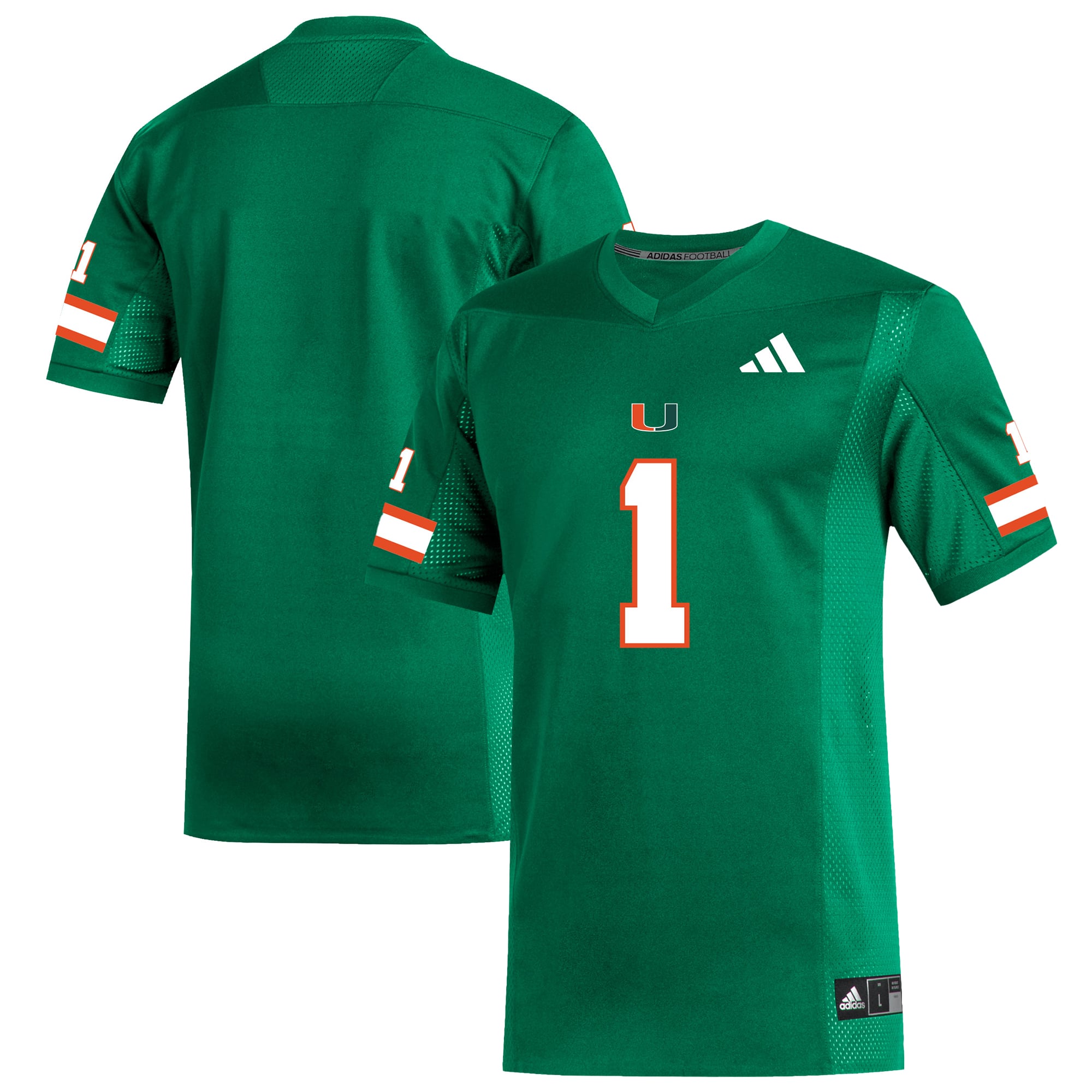 #1 Miami Hurricanes Football Jersey Green - front and back view