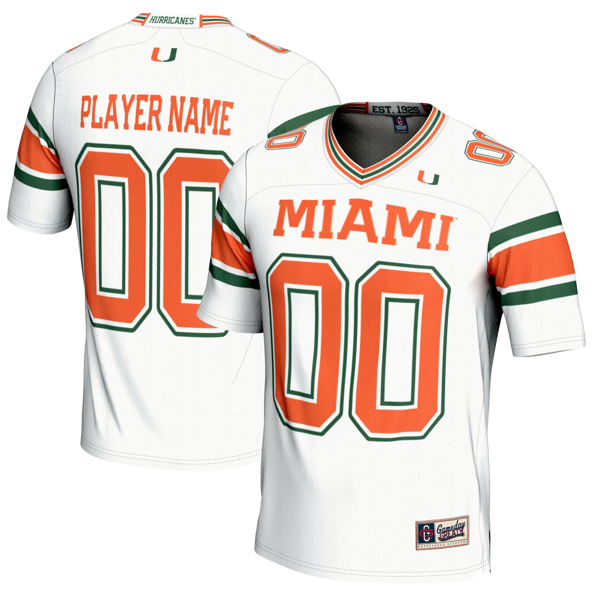 Miami Hurricanes Football Jersey White - front and back view
