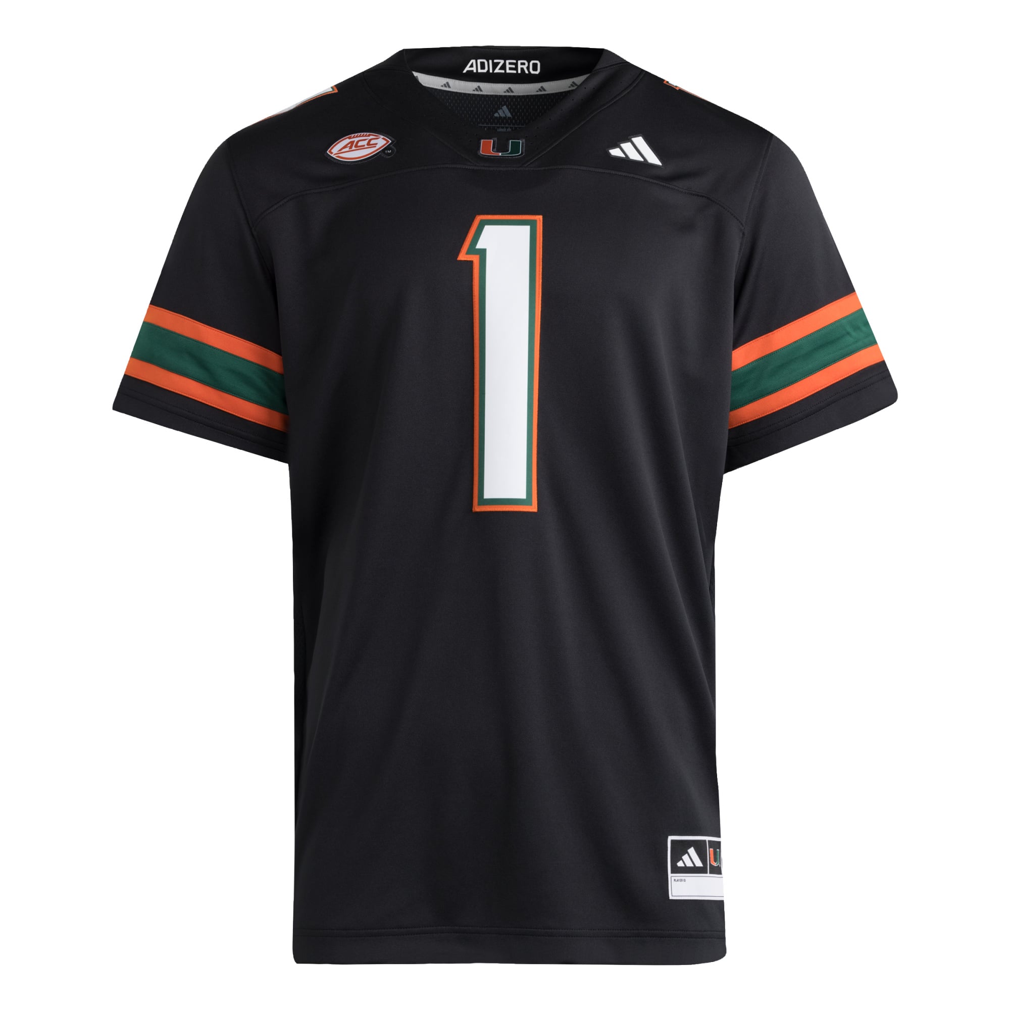 #1 Miami Hurricanes Jersey Black - back view