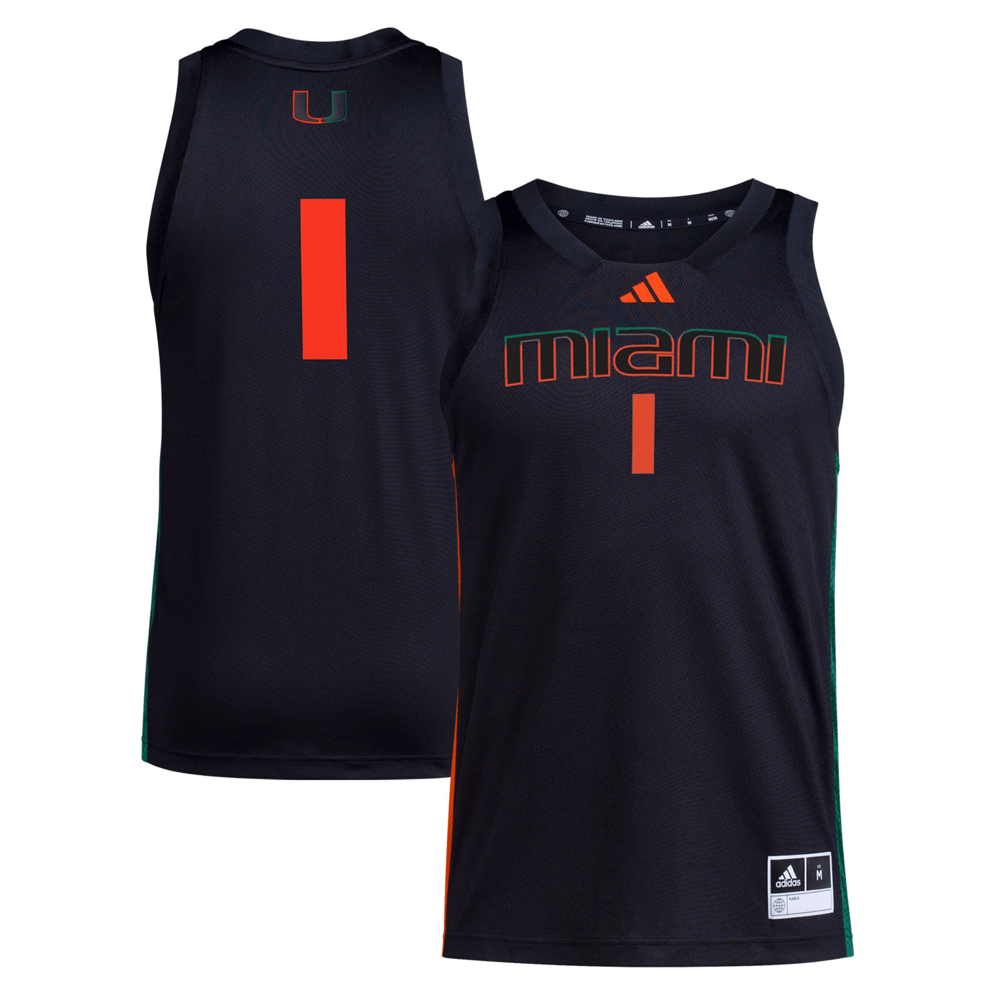 #1 Miami Hurricanes Jersey Black - front and back view