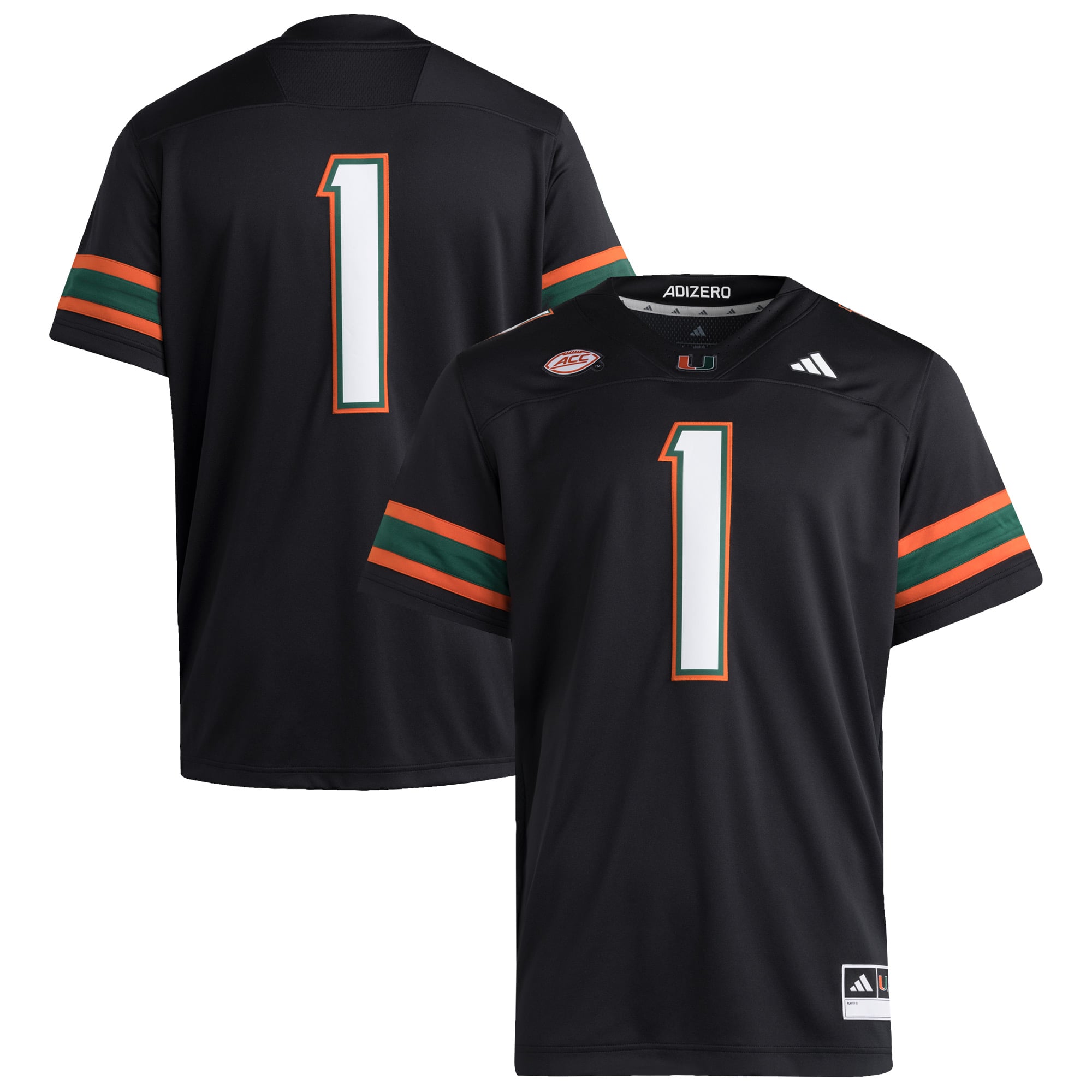 #1 Miami Hurricanes Jersey Black - front view