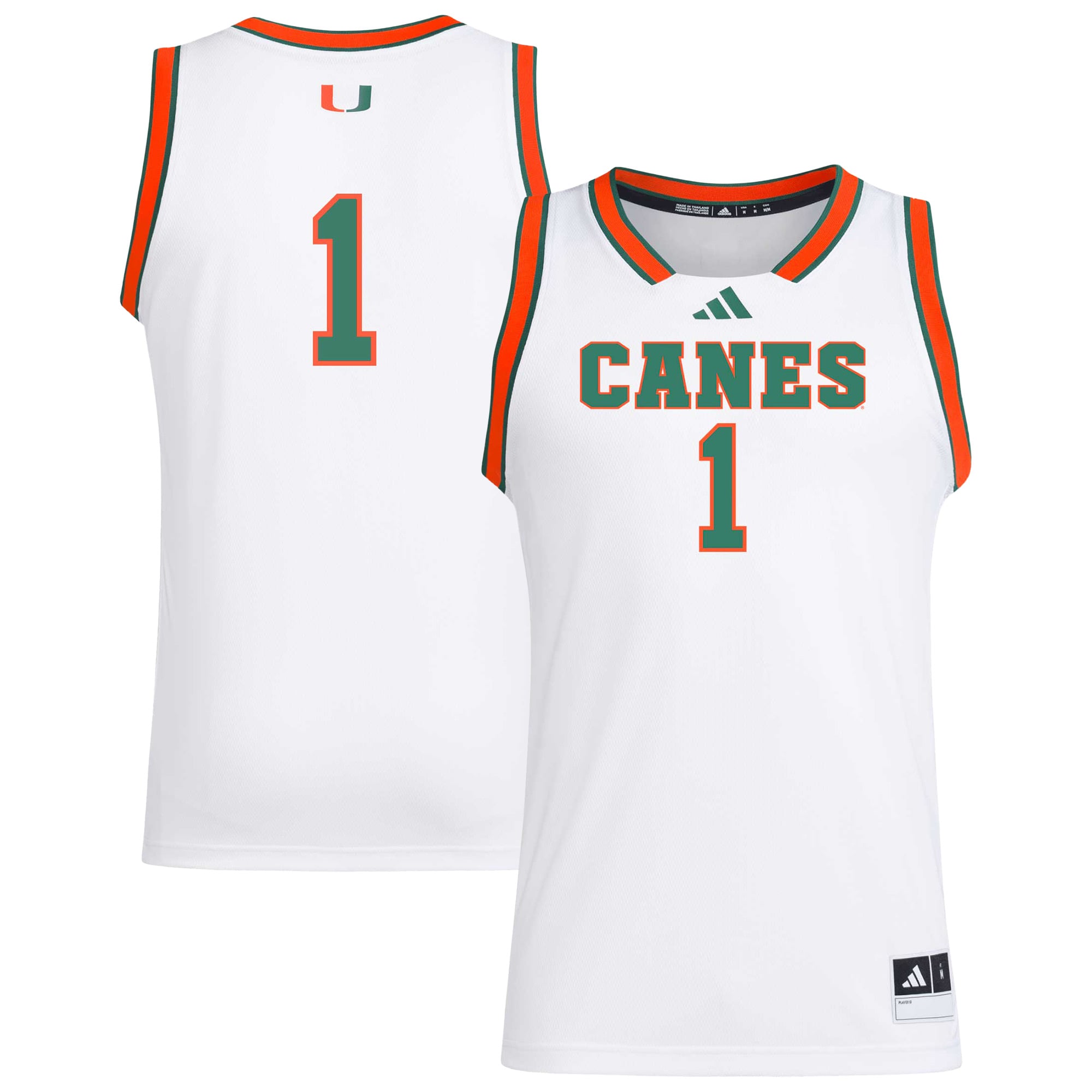 #1 Miami Hurricanes Jersey White - front and back view