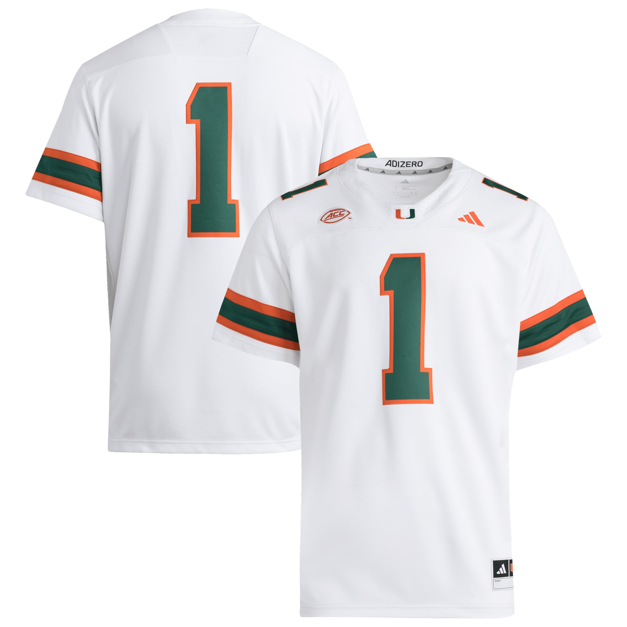 #1 Miami Hurricanes Jersey White - front view