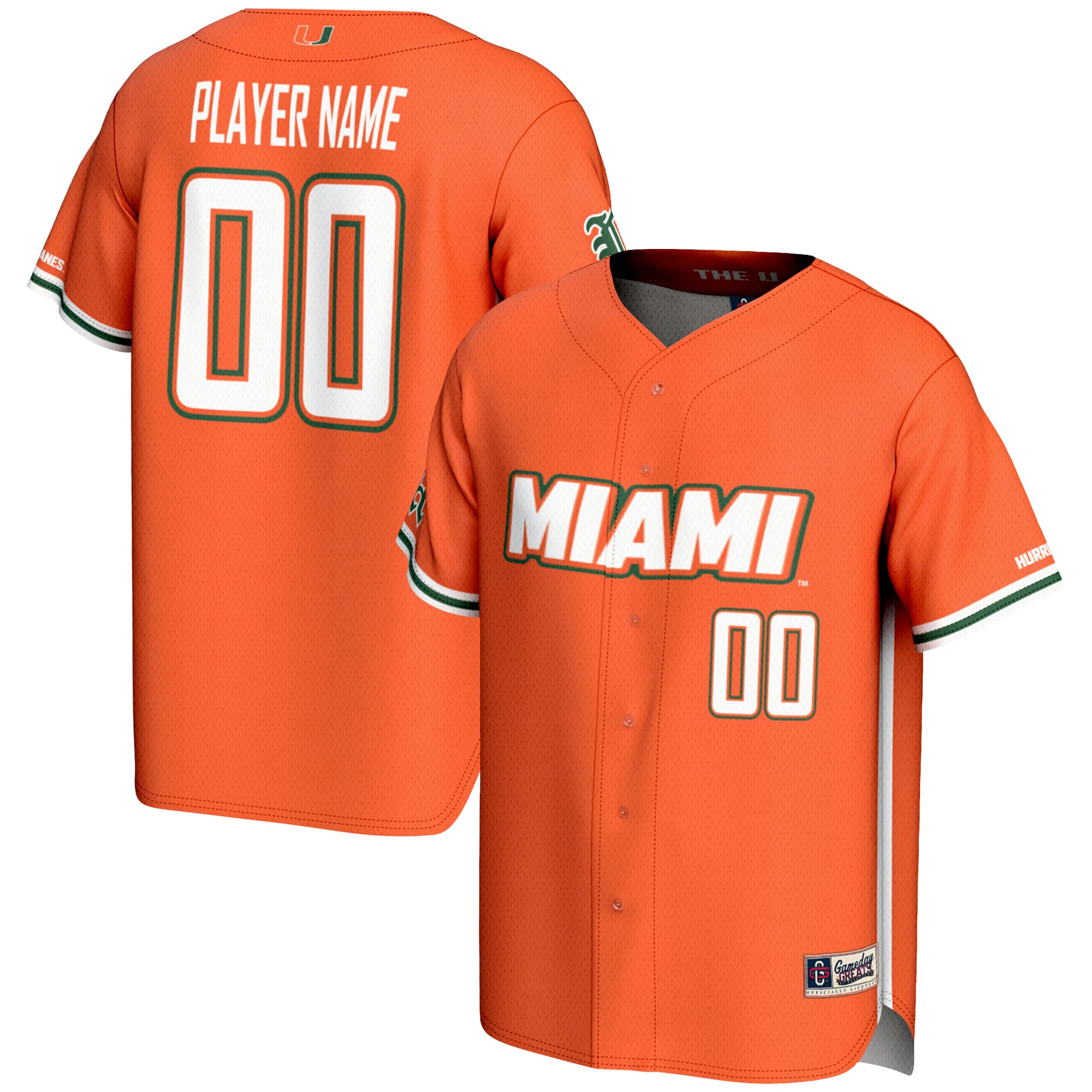 Miami Hurricanes Lightweight Baseball Jersey Orange - front and back view